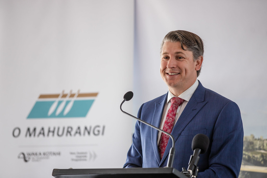 Former Transport Minister Michael Wood at the sod-turning ceremony for Penlink in December last year. Photo / Waka Kotahi
