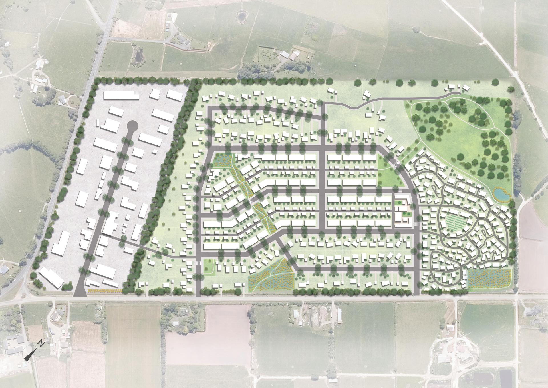An aerial impression of the planned $400 million Dargaville housing development.