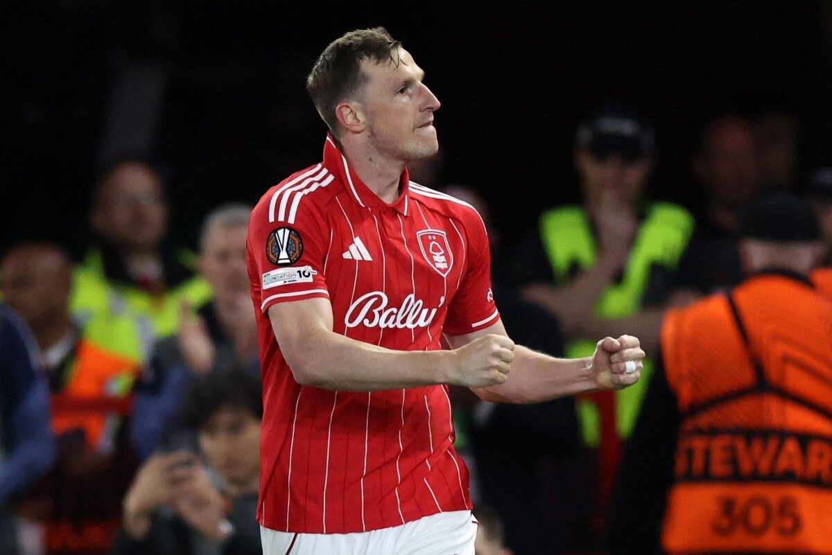 Chris Wood celebrates a recent goal and is happy to be back firing for Forest and the national team. Photo / AFP