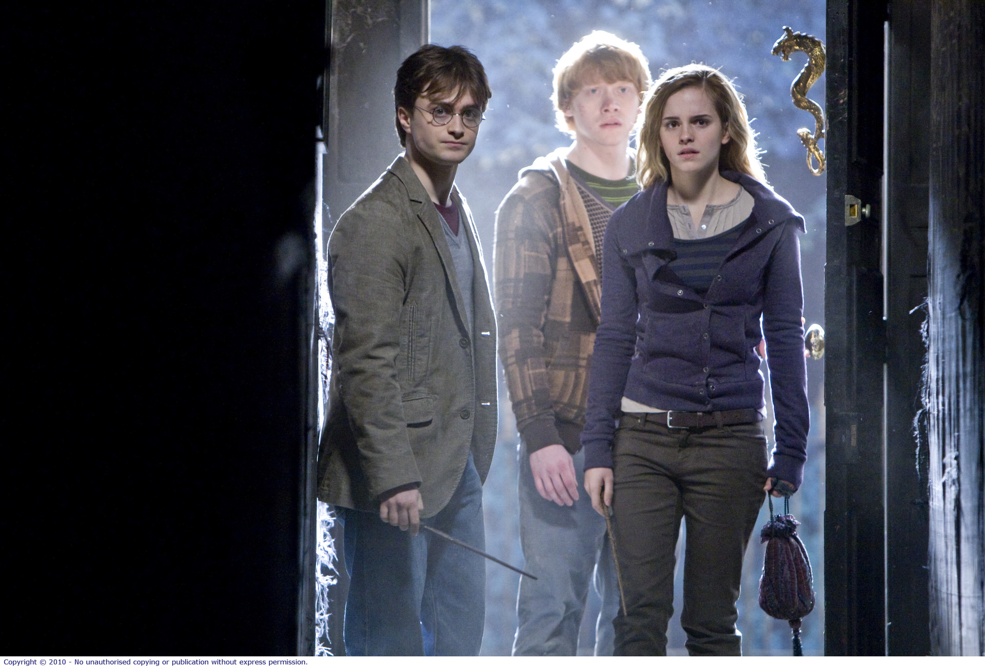 Emma Watson, Daniel Radcliffe and Rupert Grint in the seventh film in the series: Harry Potter and the Deathly Hallows Part One.