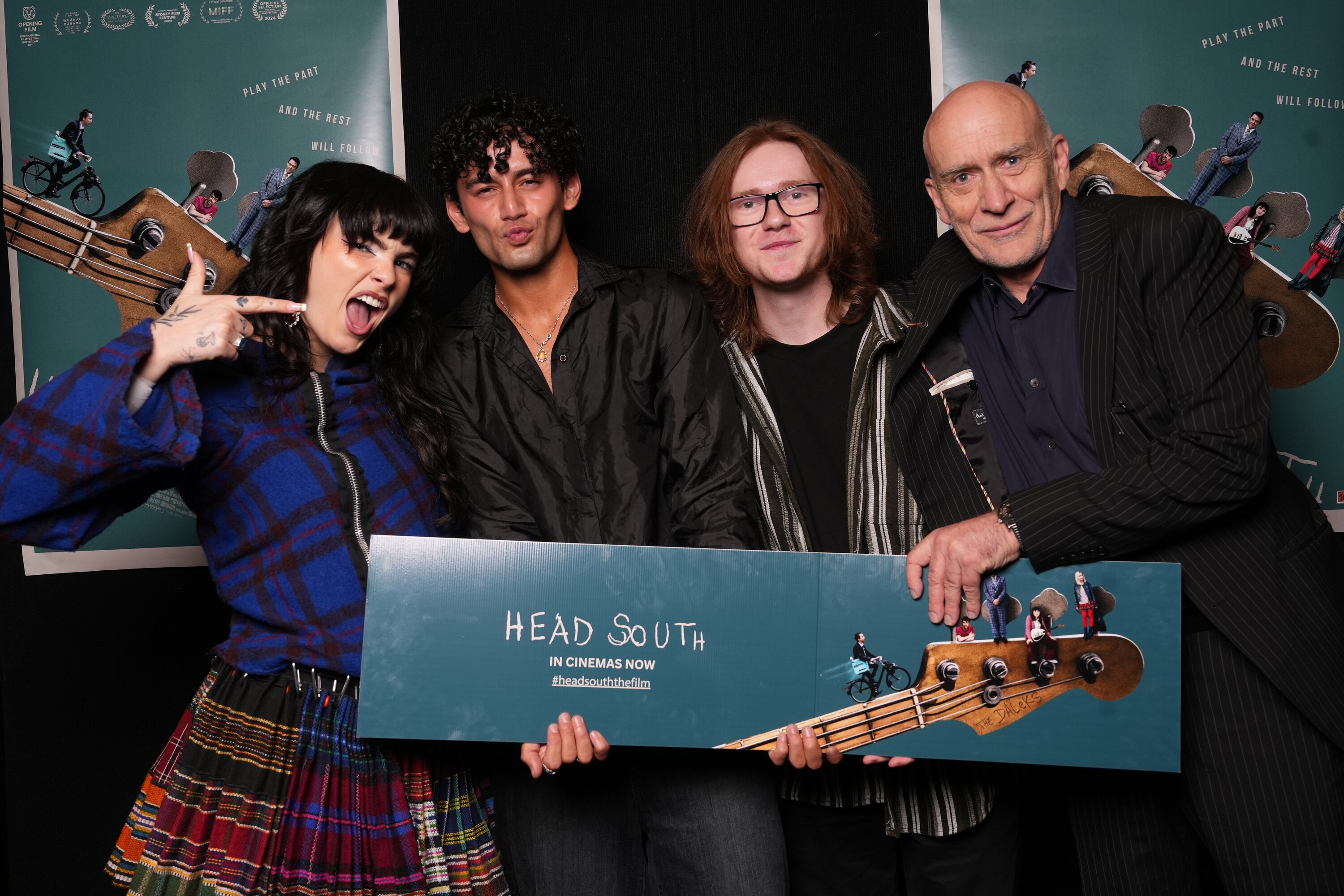 Stella Bennett, Trendall Pulini, Oscar Phillips and Jonathan Ogilvie at the cinematic release of Head South. Photo / Robert Trathen