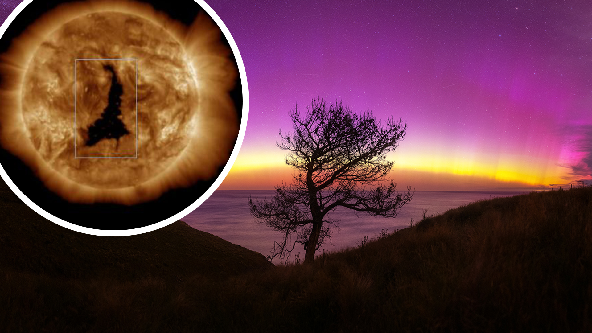 A strong solar storm has been delighting aurora photographers across New Zealand. Photo / NOAA; Paul Wilson, NZ Photo Trips