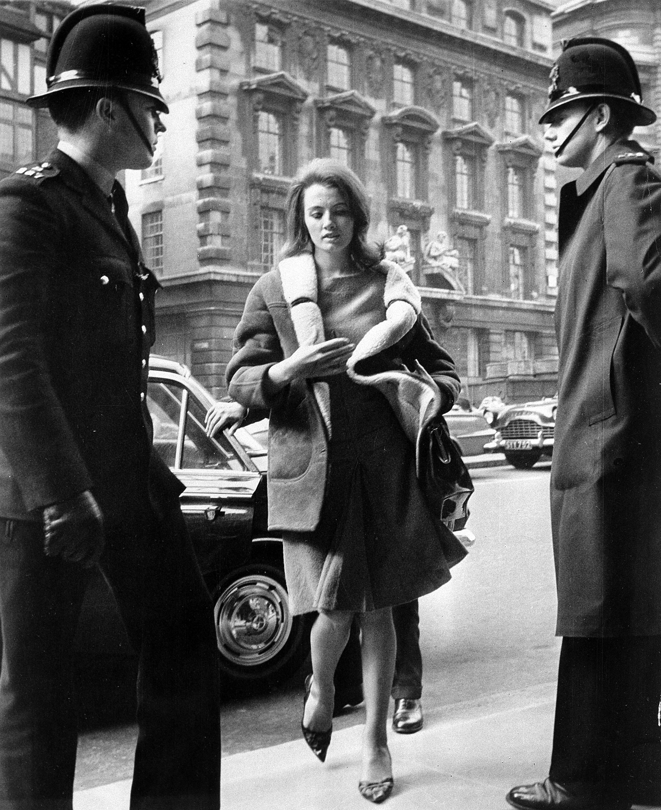 Christine Keeler, 21, arrives at Old Bailey in London, in this file photo.