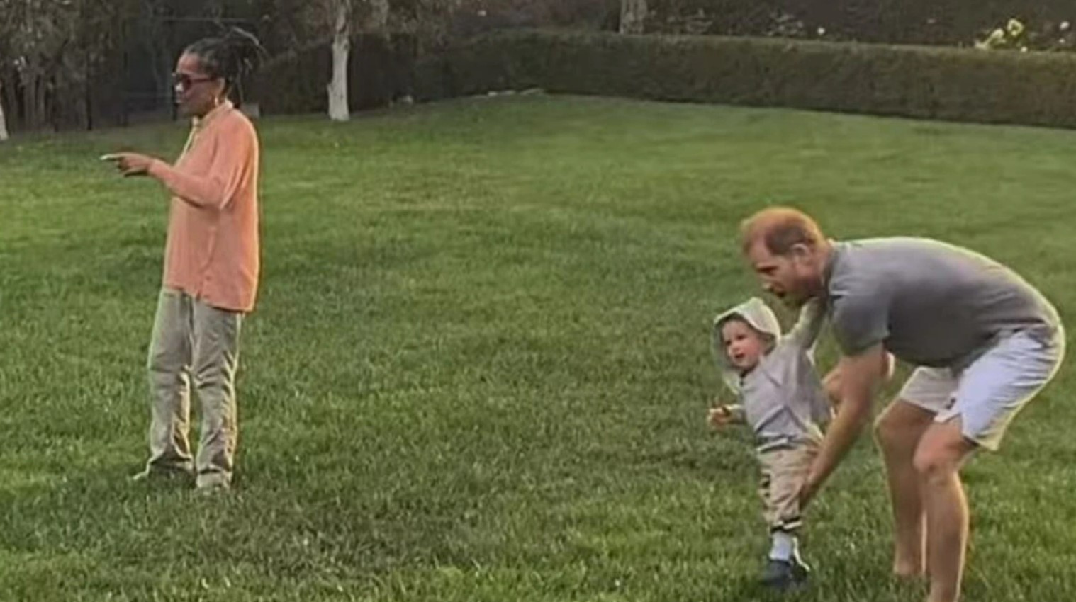 Harry and Archie play in the garden with Meghan’s mum. Photo / Netflix
