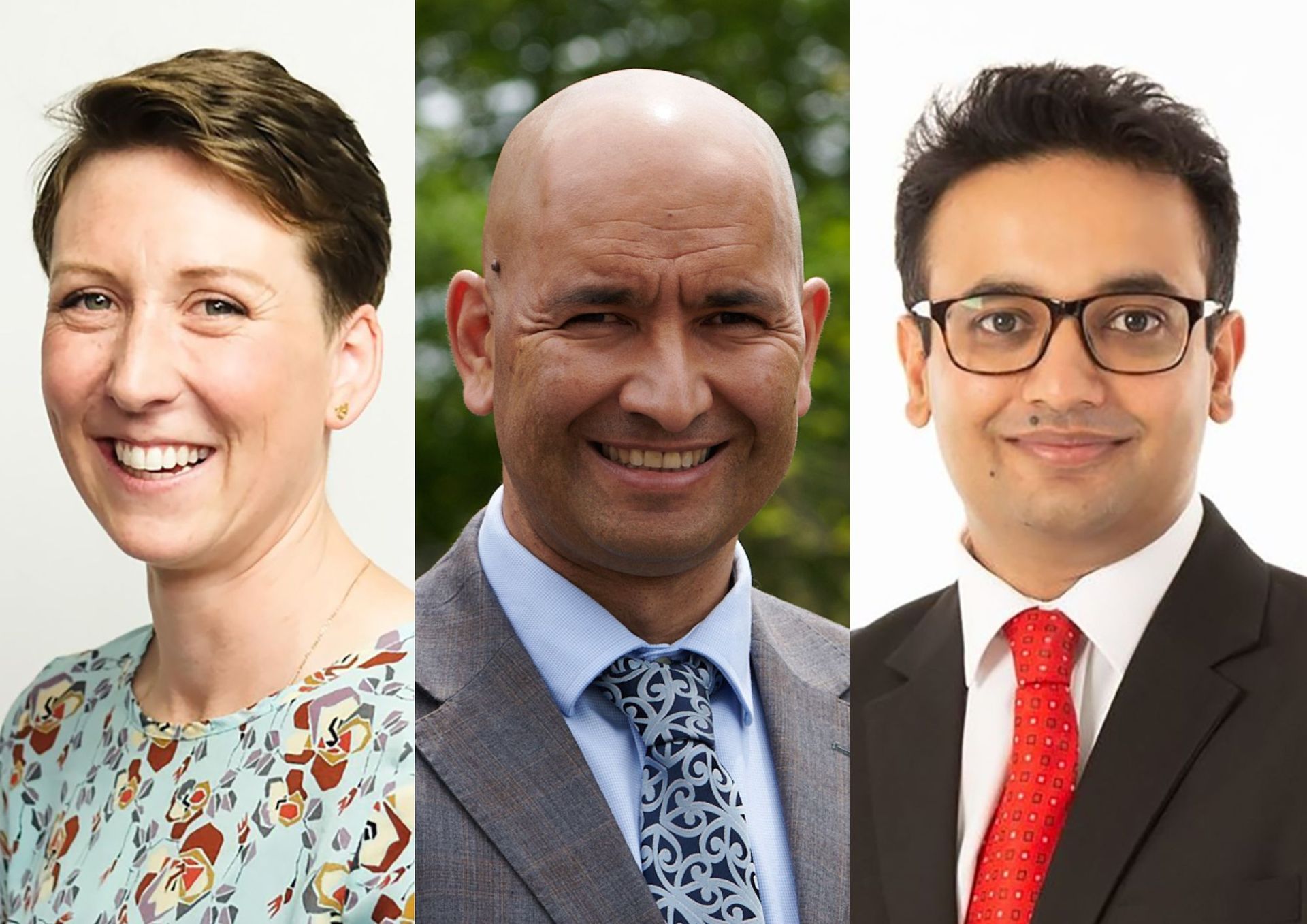 Labour candidate Georgie Dansey, National candidate Tama Potaka and former Labour MP Gaurav Sharma who now represents his New Zealand Momentum Party. Photos / Supplied