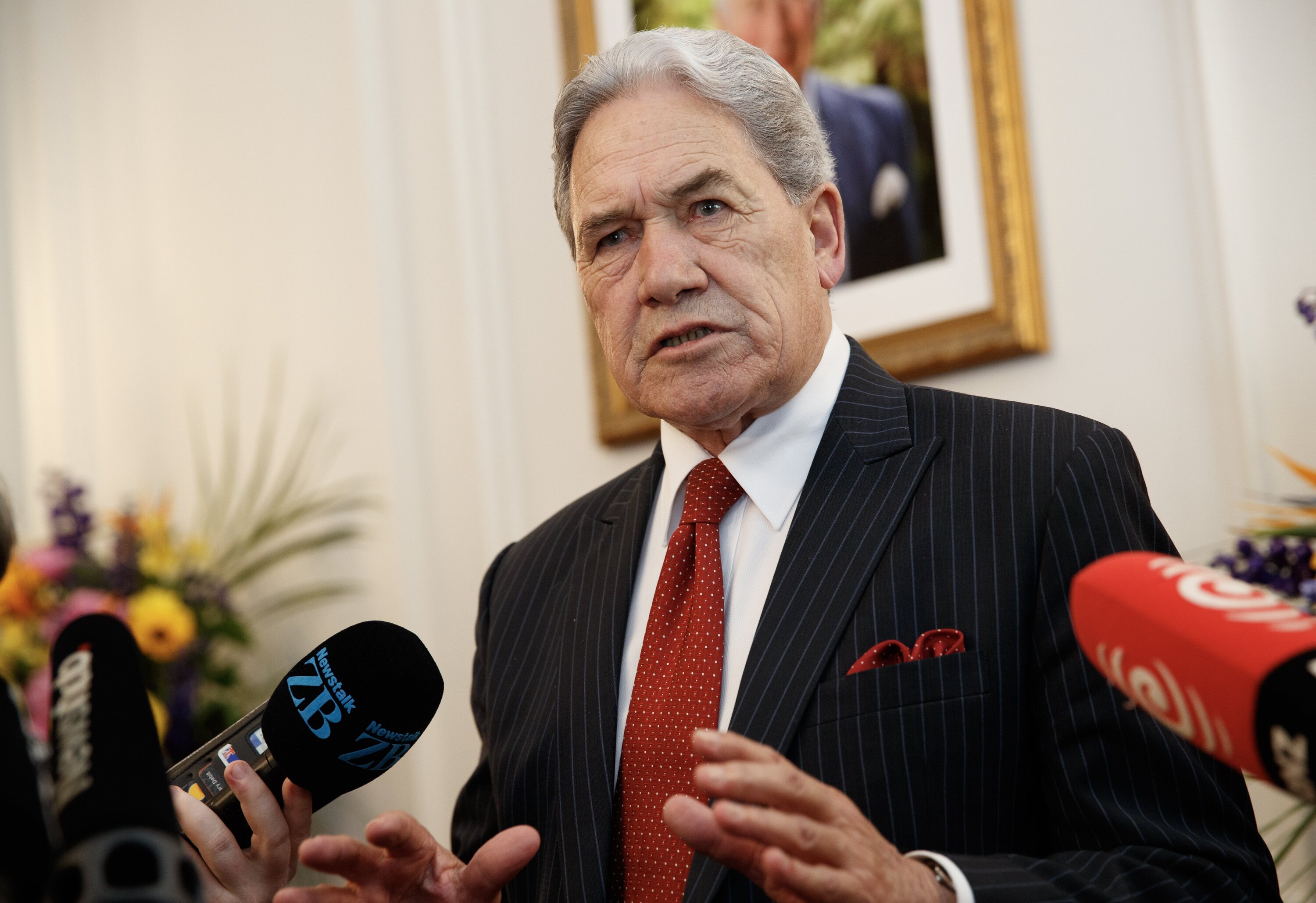 Deputy Prime Minister Winston Peters during a testy exchange with journalists after the swearing-in ceremony at Government House, Wellington. Photo / Mark Mitchell