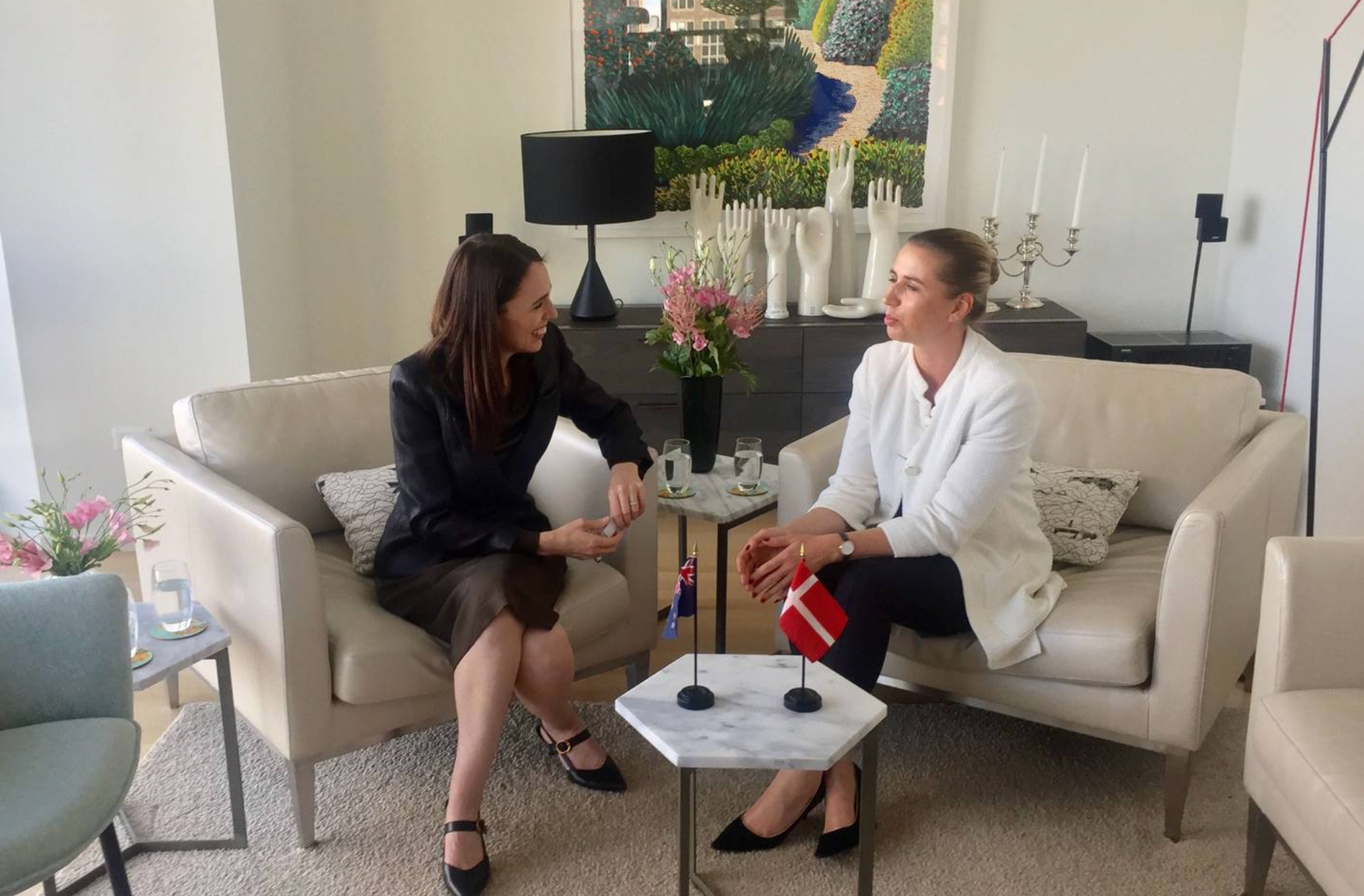 Prime Minister Jacinda Ardern with Denmark Prime Minister Mette Frederiksen in New York in 2019. Photo / Derek Cheng