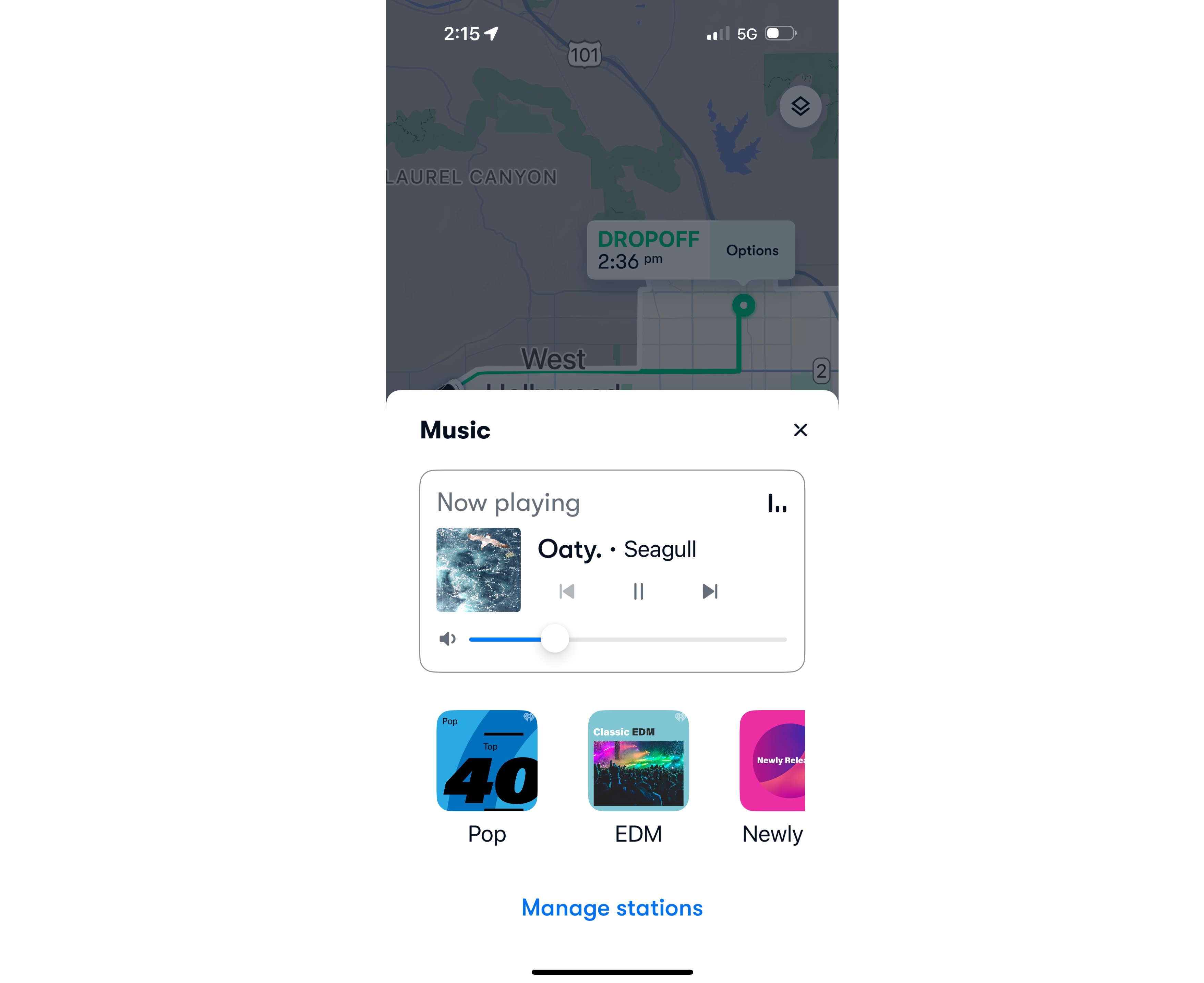 You can use the Waymo One app to change the music in the car. There's also a Pull Over button and a help chat function.