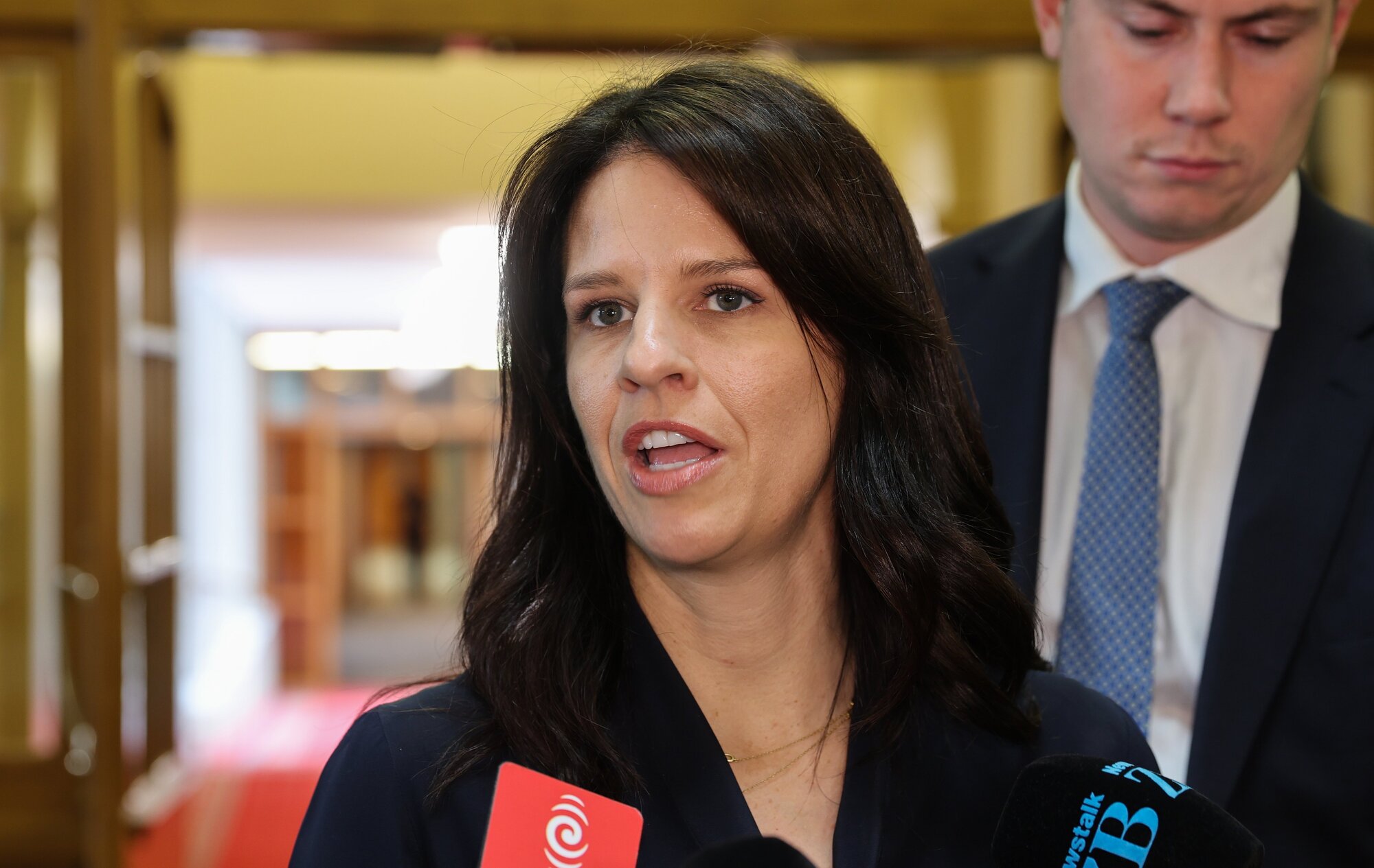Education Minister Erica Stanford explaining why she hasn't yet met with David Seymour. Photo / Mark Mitchell