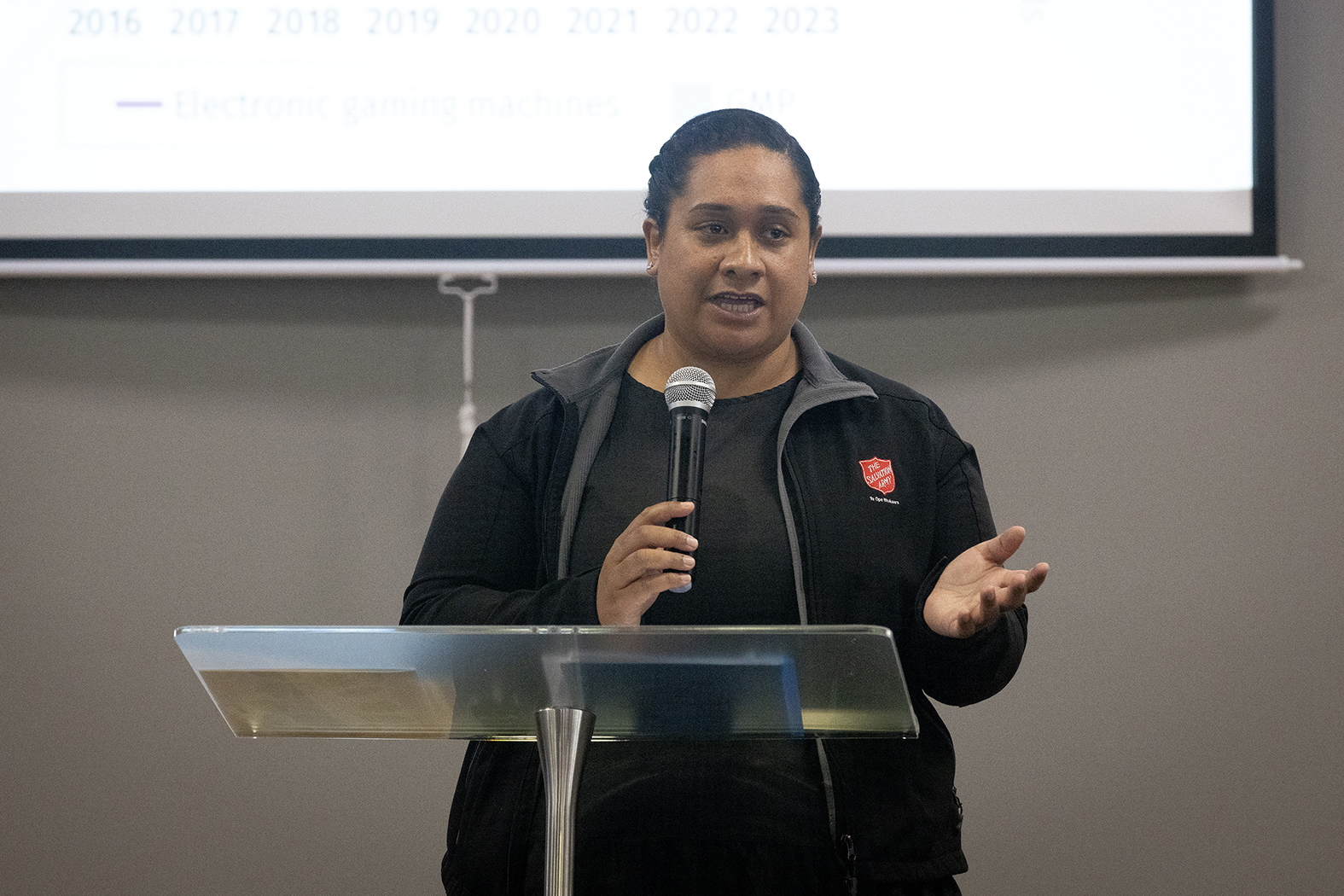 Salvation Army social policy analyst and advocate Ana Ika delivers the organisation's 17th annual State of the Nation Report in Rotorua. Photo / Andrew Warner