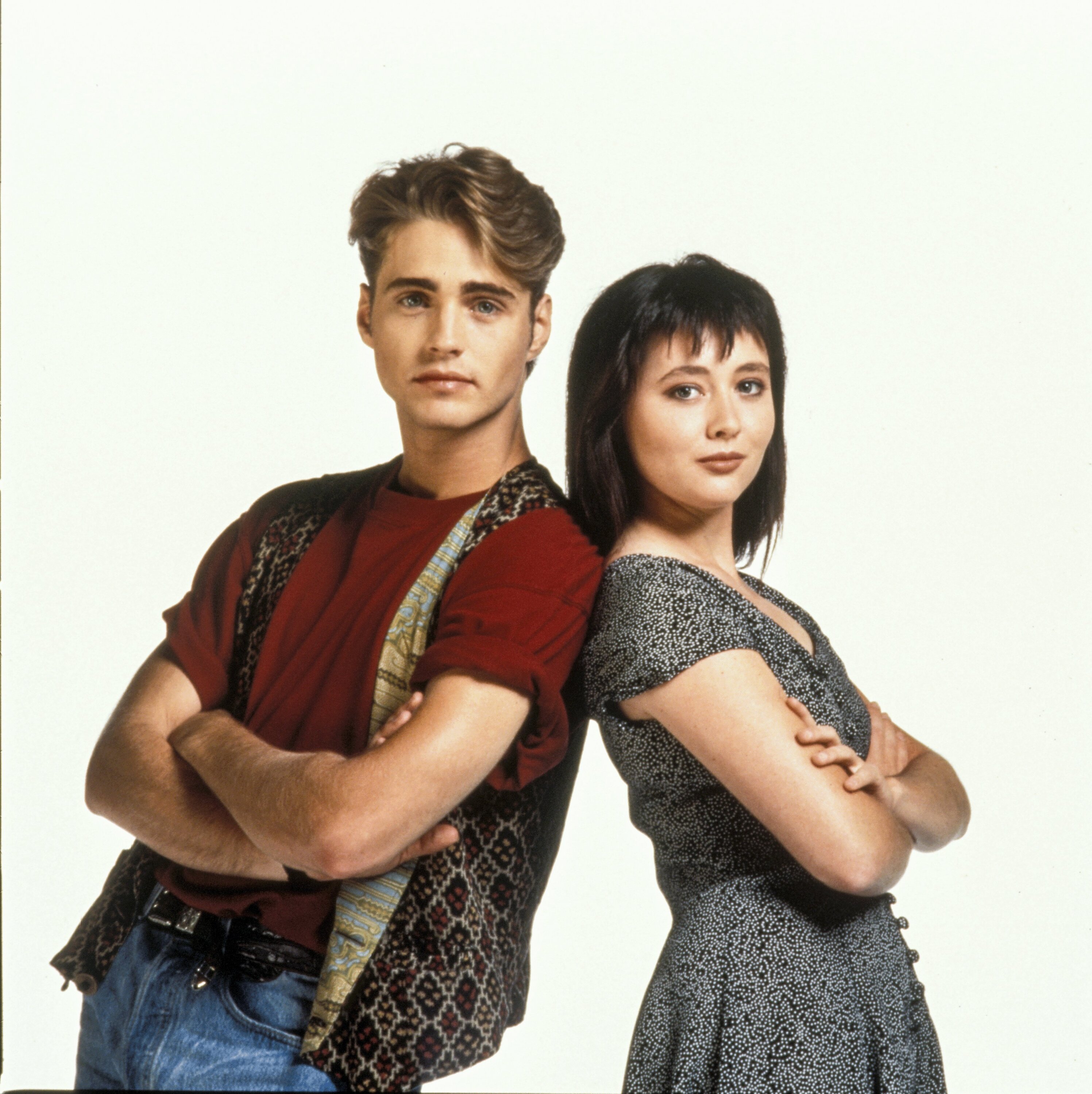 Jason Priestley and Shannen Doherty as Brandon and Brenda Walsh in Beverly Hills 90210