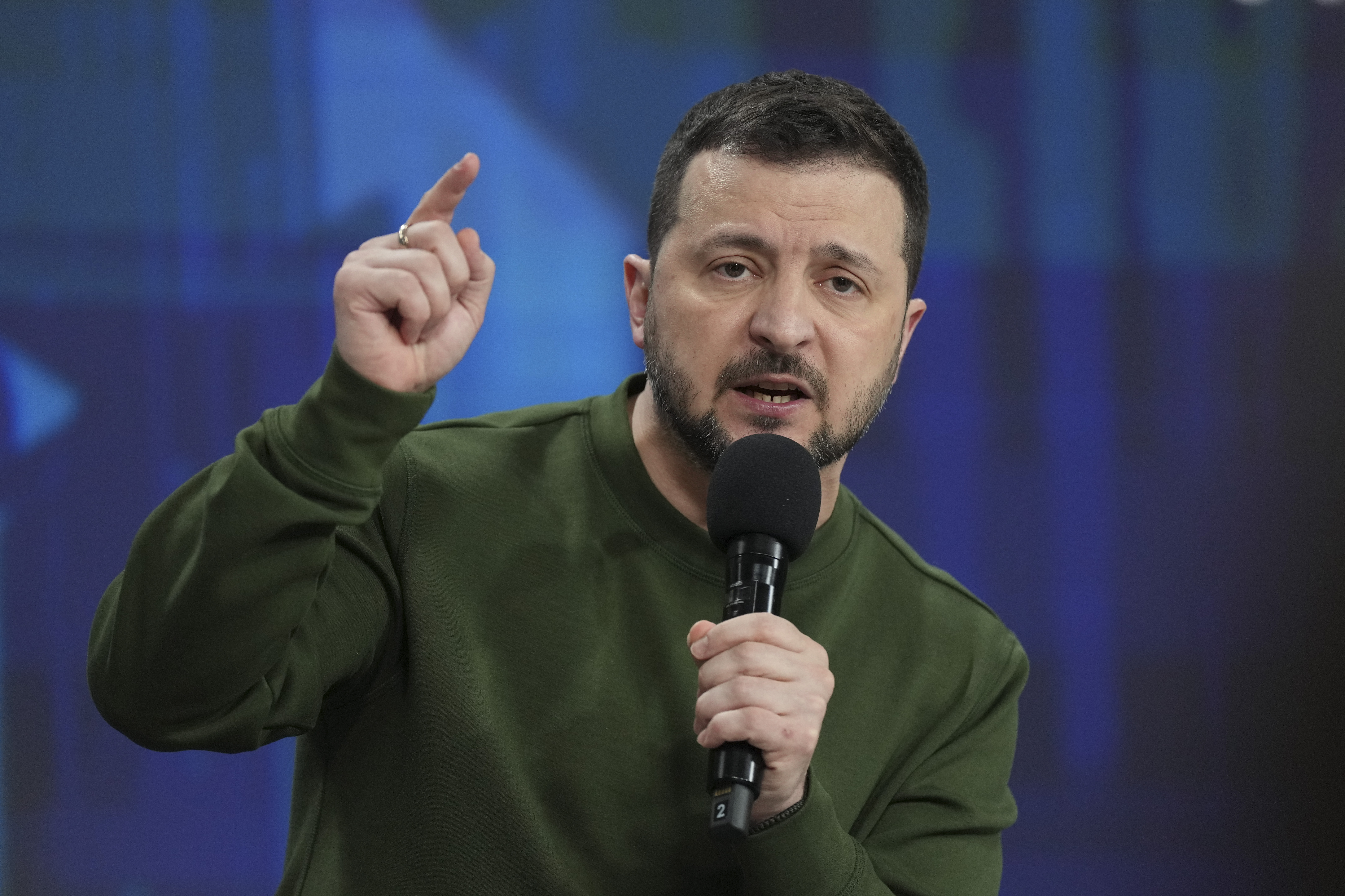 Ukrainian President Volodymyr Zelenskyy answers media questions during a press conference in Kyiv, Ukraine. Photo / AP