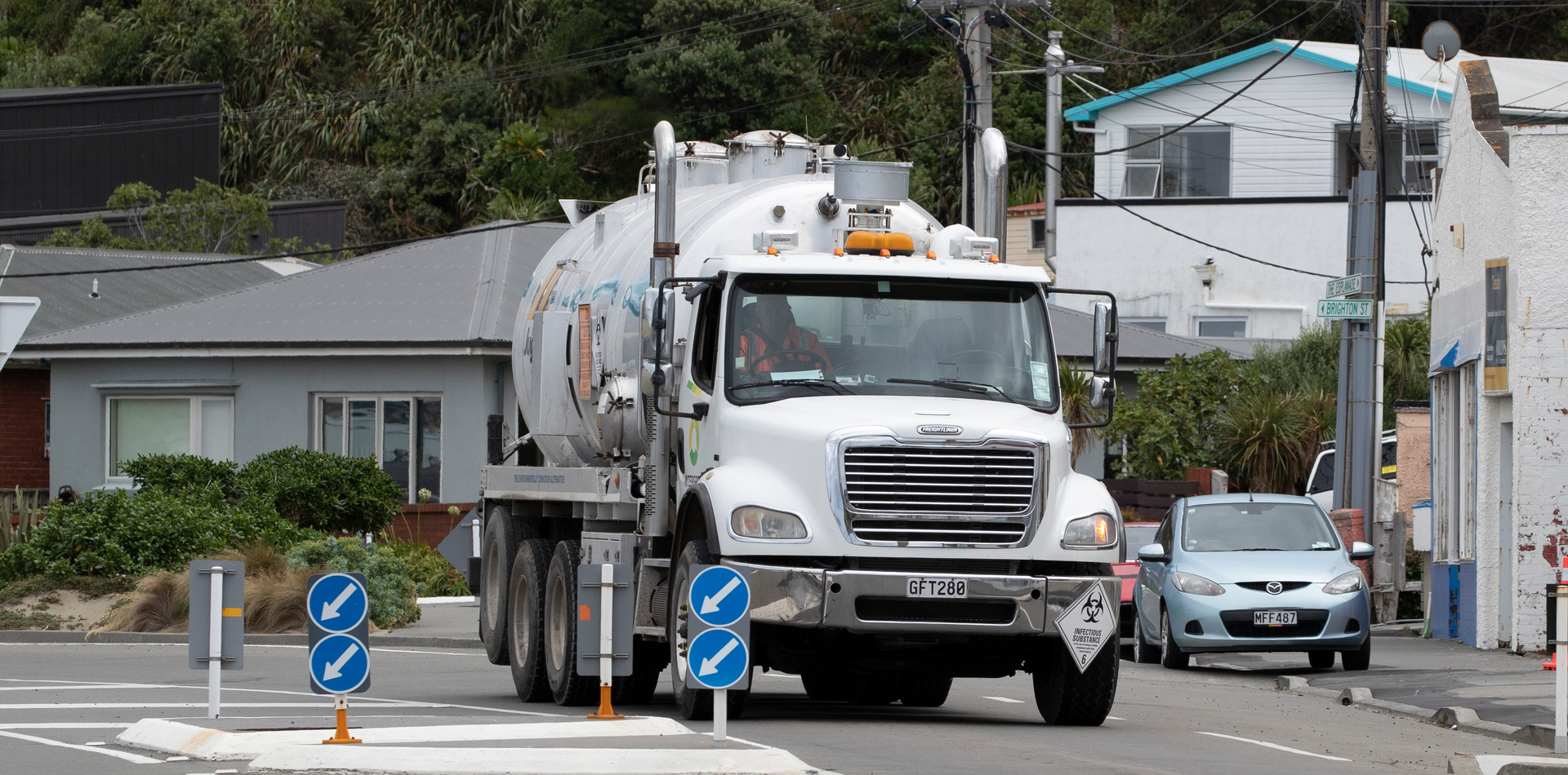A tanker transporting sludge between Moa Point Treatment Plant and the Carey's Gully landfill in Wellington. Photo / Mark Mitchell