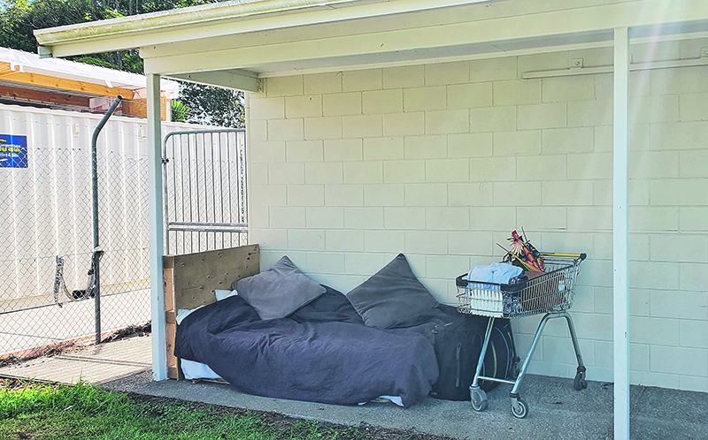 A bed was set up under the veranda of Whakatāne Athletic Club in recent weeks, however, this has now been moved. Photo / Diane McCarthy