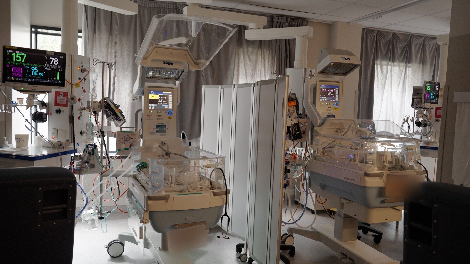 Babies are cared for in cots that are doubled up in single clinical spaces because the neonatal intensive care ward is overloaded.