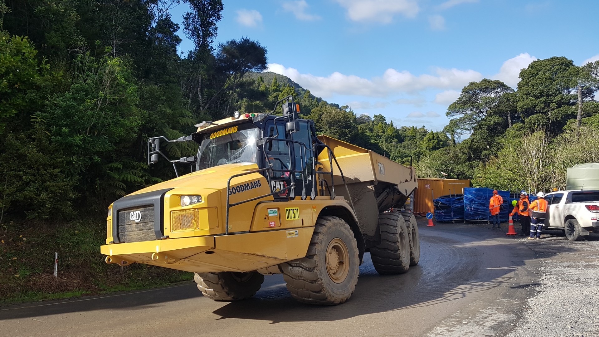 A fleet of six trucks each carry up to 7cu m of soil and make up to 23 trips a day on the Mangamuka job.