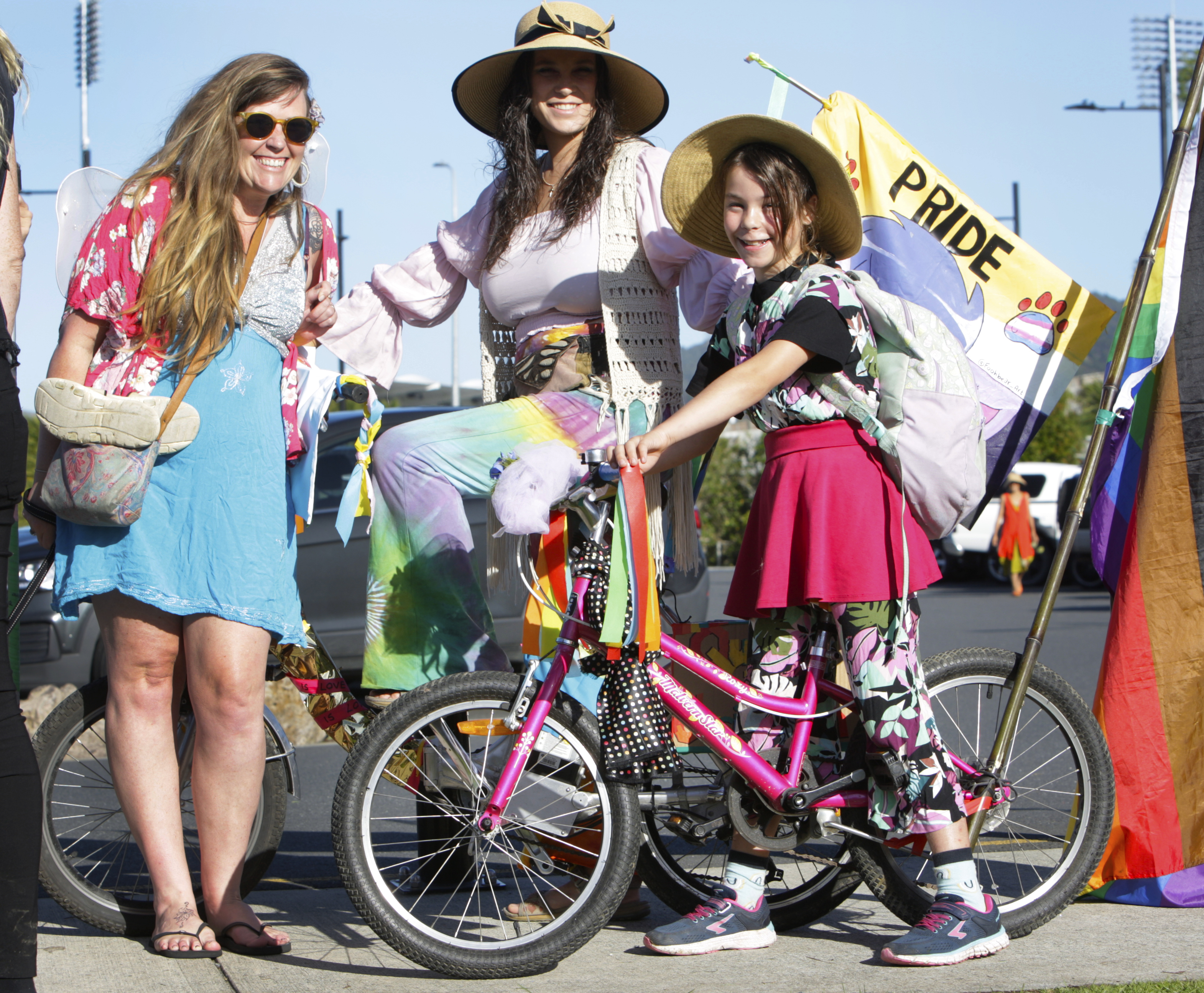 Bridie Alley, Rebecca White and daughter Scarlett White-Hughes were ready to roll at the Whangārei Pride Parade on Saturday.