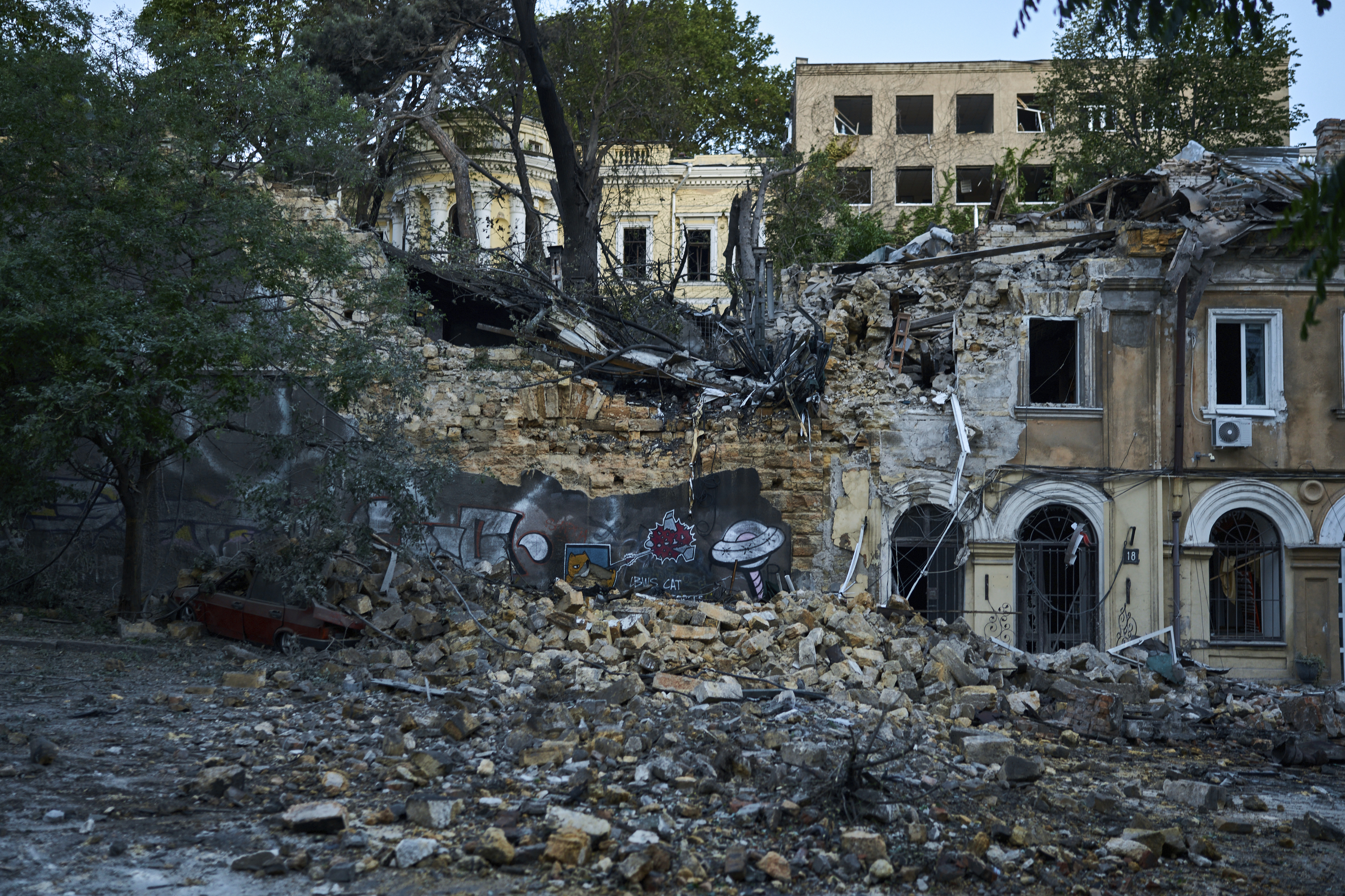 A building is seen heavily damaged following Russian missile attacks in Odesa, Ukraine. Photo / AP