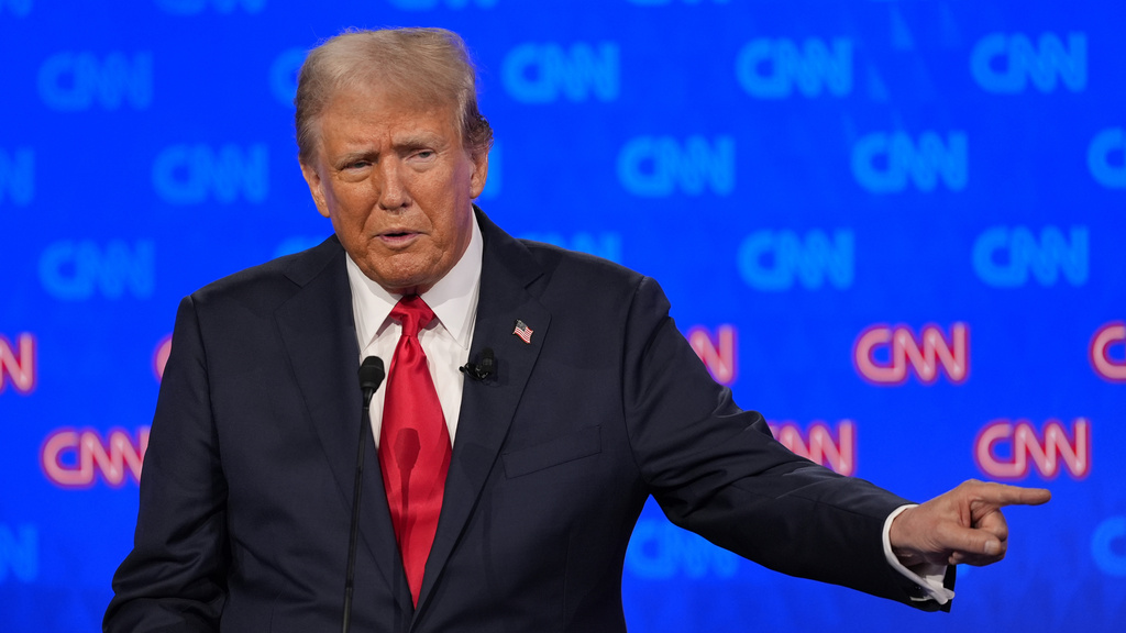 Republican presidential candidate former President Donald Trump speaks during a presidential debate hosted by CNN with President Joe Biden. Photo / AP
