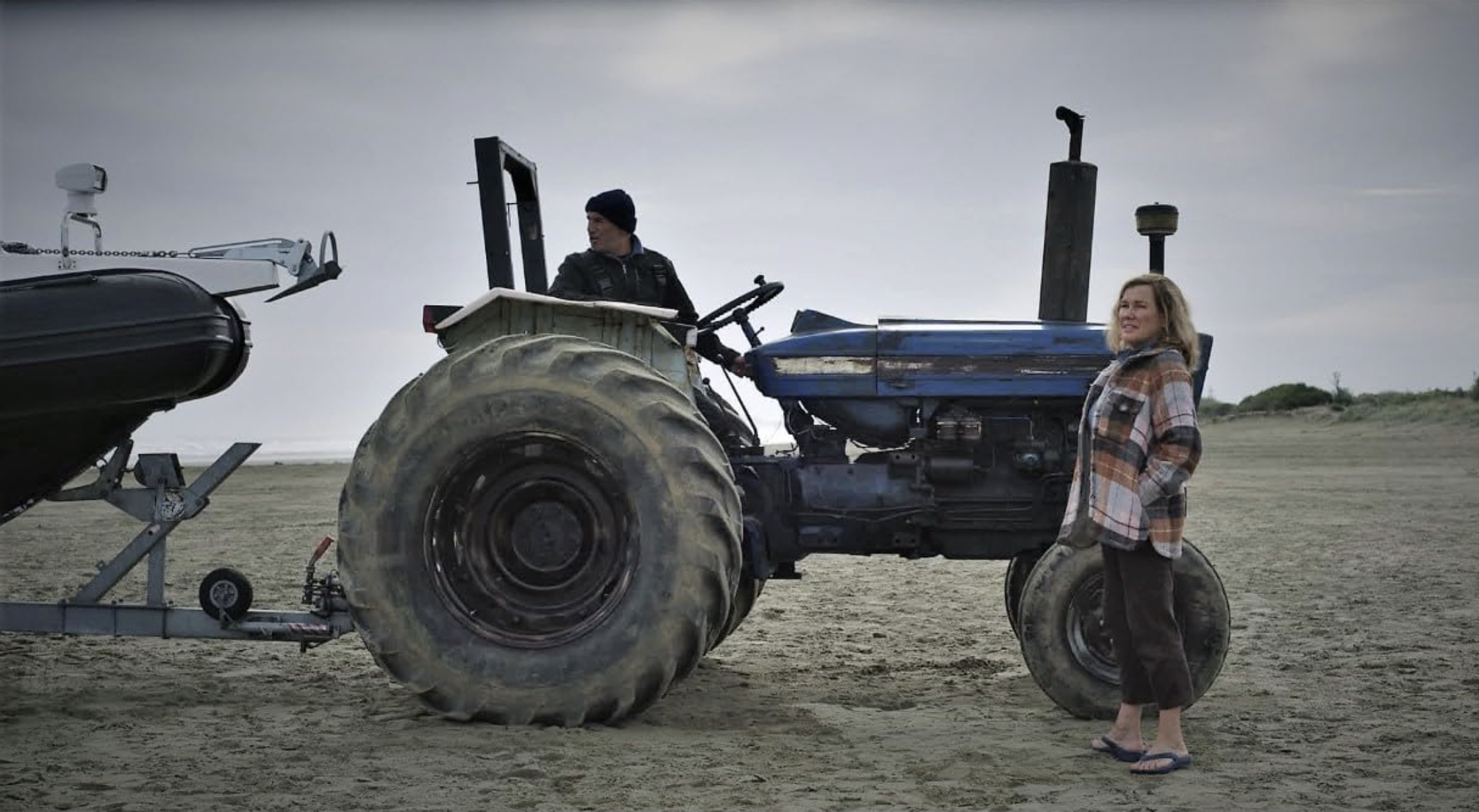 Robyn Malcolm and Temuera Morrison on the set of 'Far North'. Photo / Warner Bros Discovery ANZ