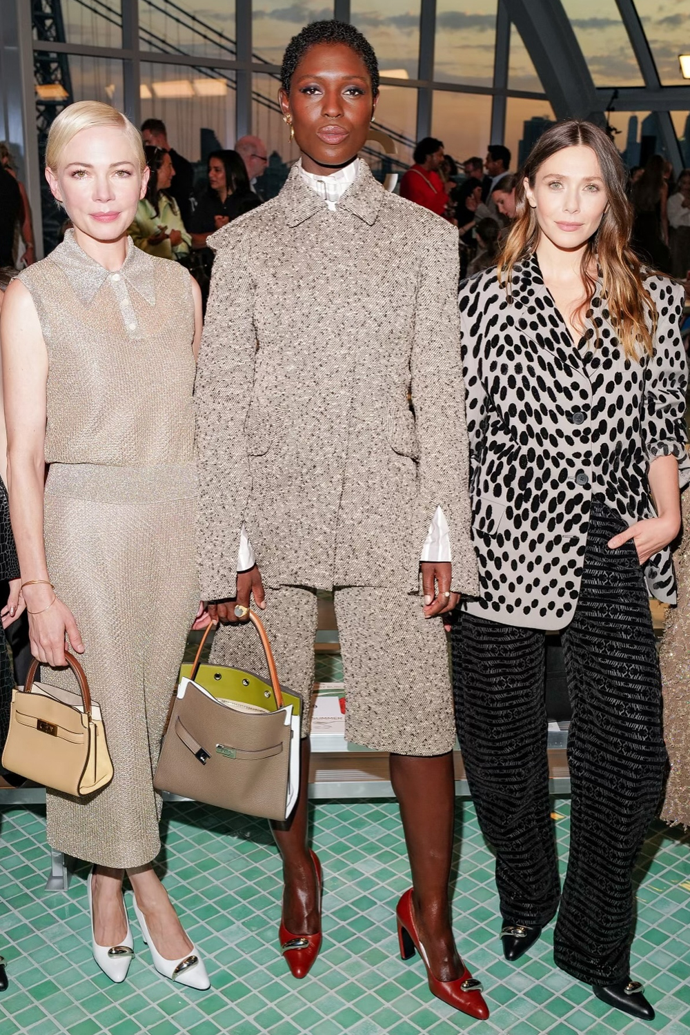 Michelle Williams, Jodie Turner Smith and Elizabeth Olsen at Tory Burch's runway show during New York Fashion Week. Photo @jodiesmith