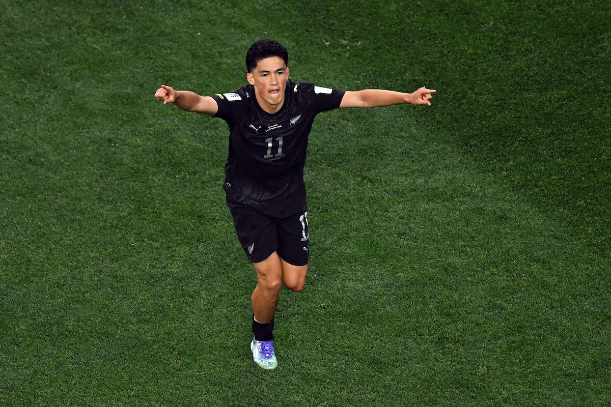 Eli Just became the first All White to score twice at a World Cup with a double against Iran. Photo / Photosport
