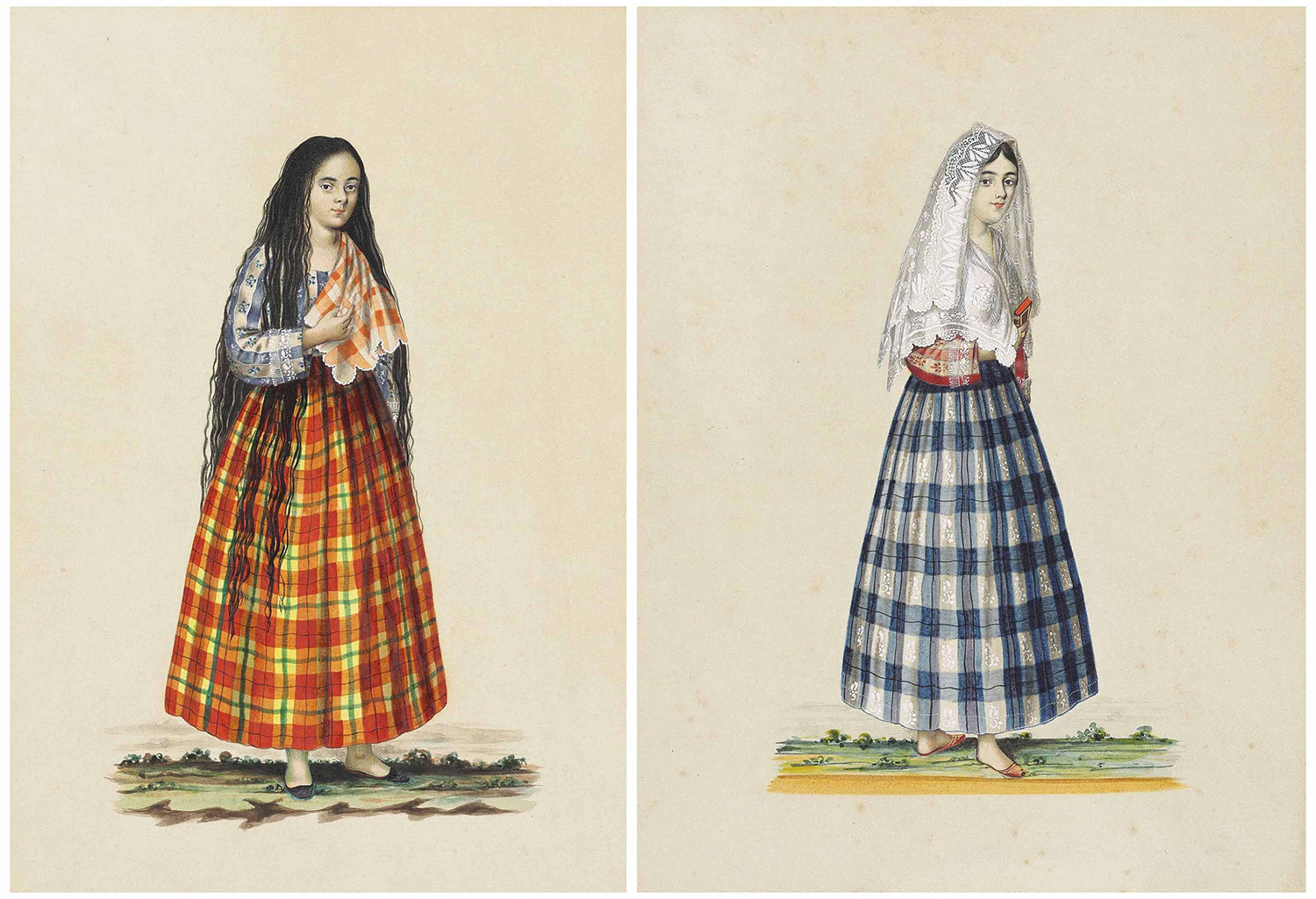Laurence has referenced these paintings by Justiniano Asunción, which were made in the mid-19th century.