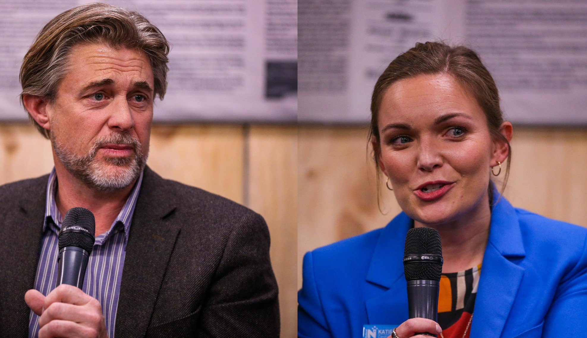 Labour's Mark Hutchinson (left) and Katie Nimon of National are at odds over what Nimon claims is a 