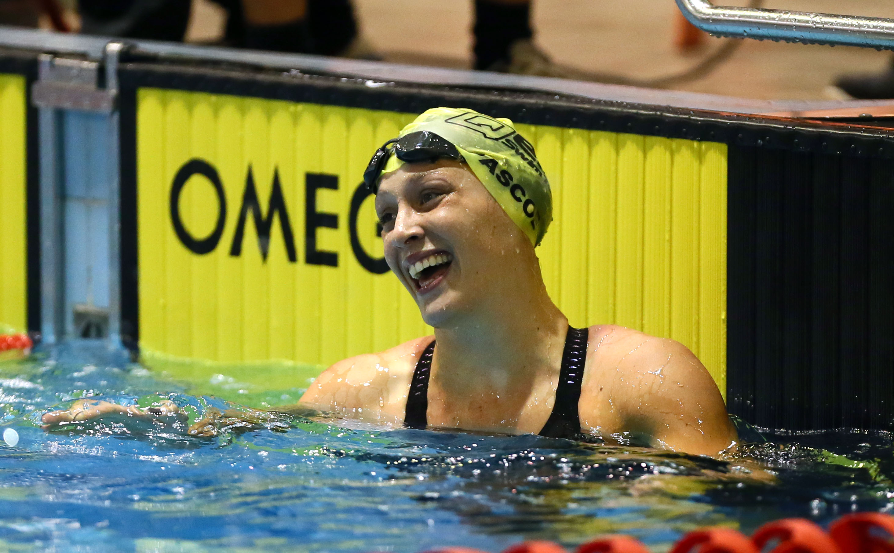 Dame Sophie Pascoe qualifies for the 100m freestyle in world record time during the 2015 New Zealand Open Swimming Championships.