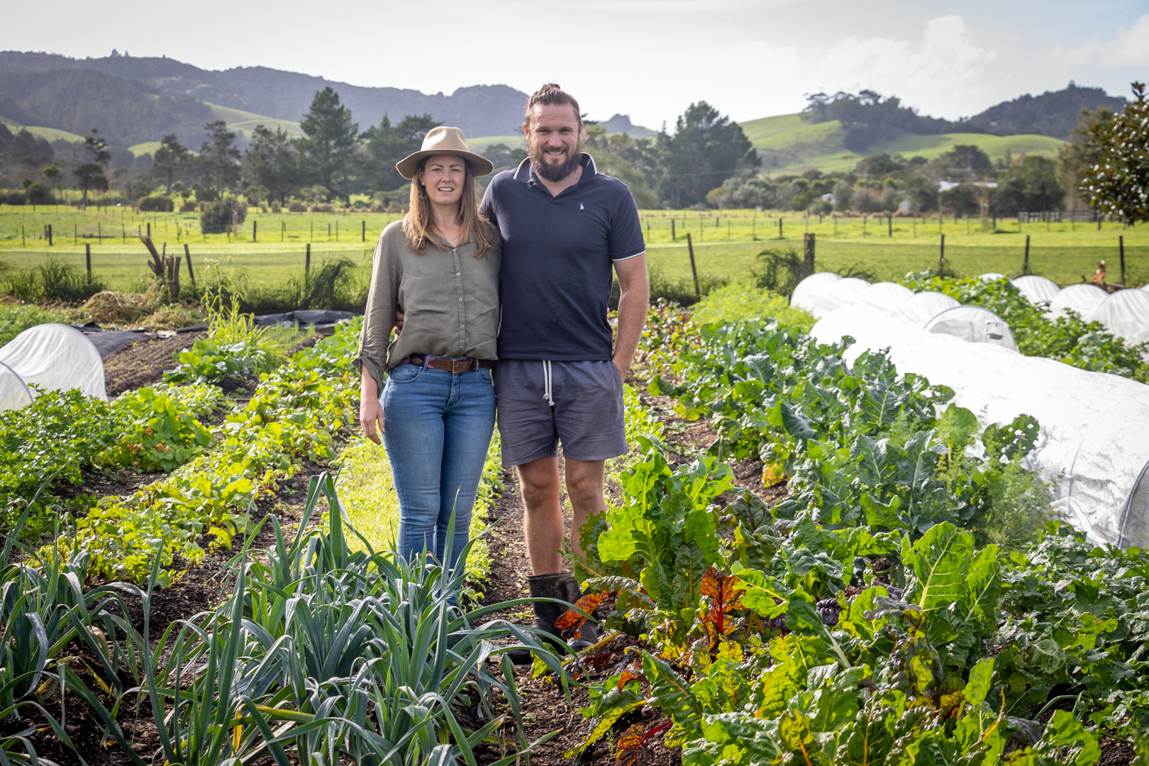 No-dig proponents Gus and Jen Ross of Left Fields market gardens, Waipu. Photo / Donna Russell