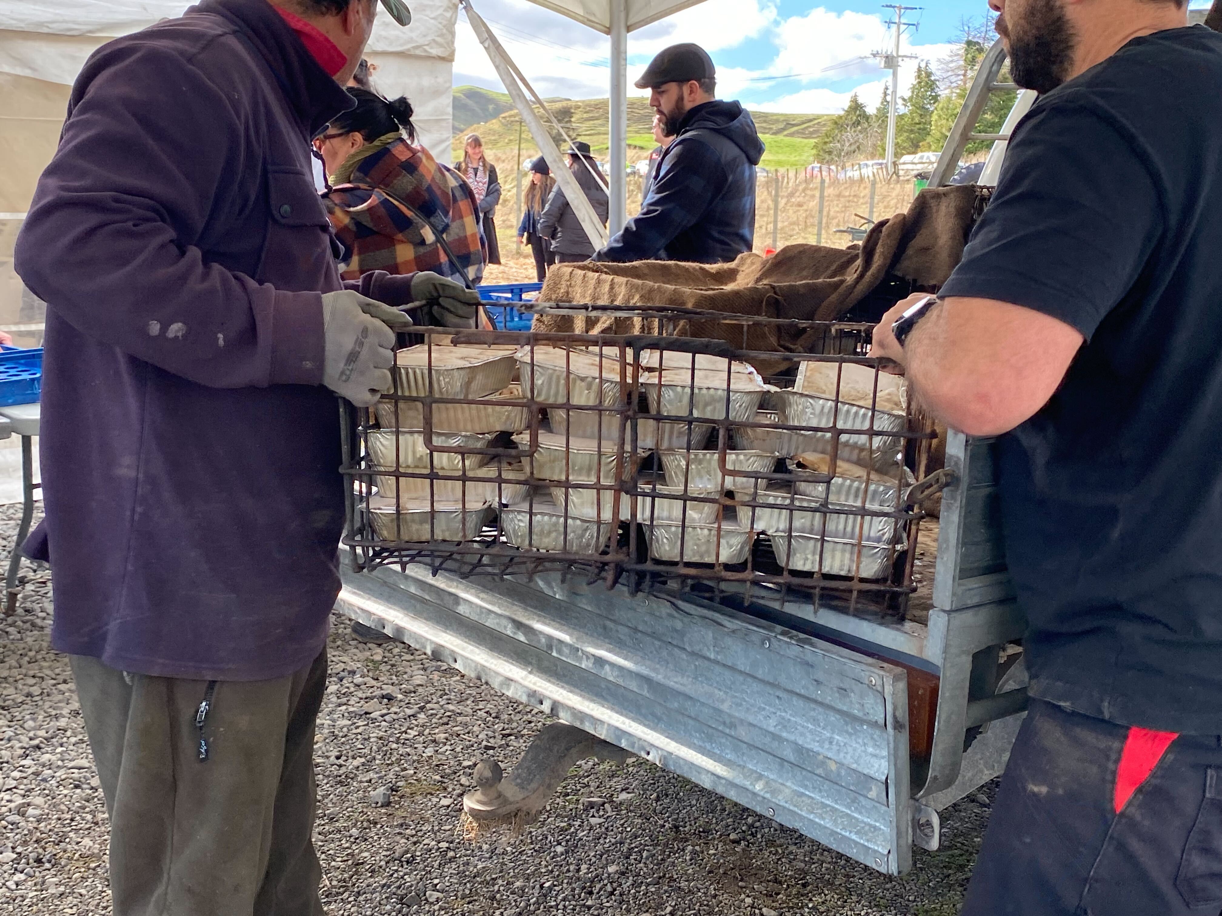 Hangi for the hakari at the service for the late Te Pāti Māori MP. Photo / Julia Gabel