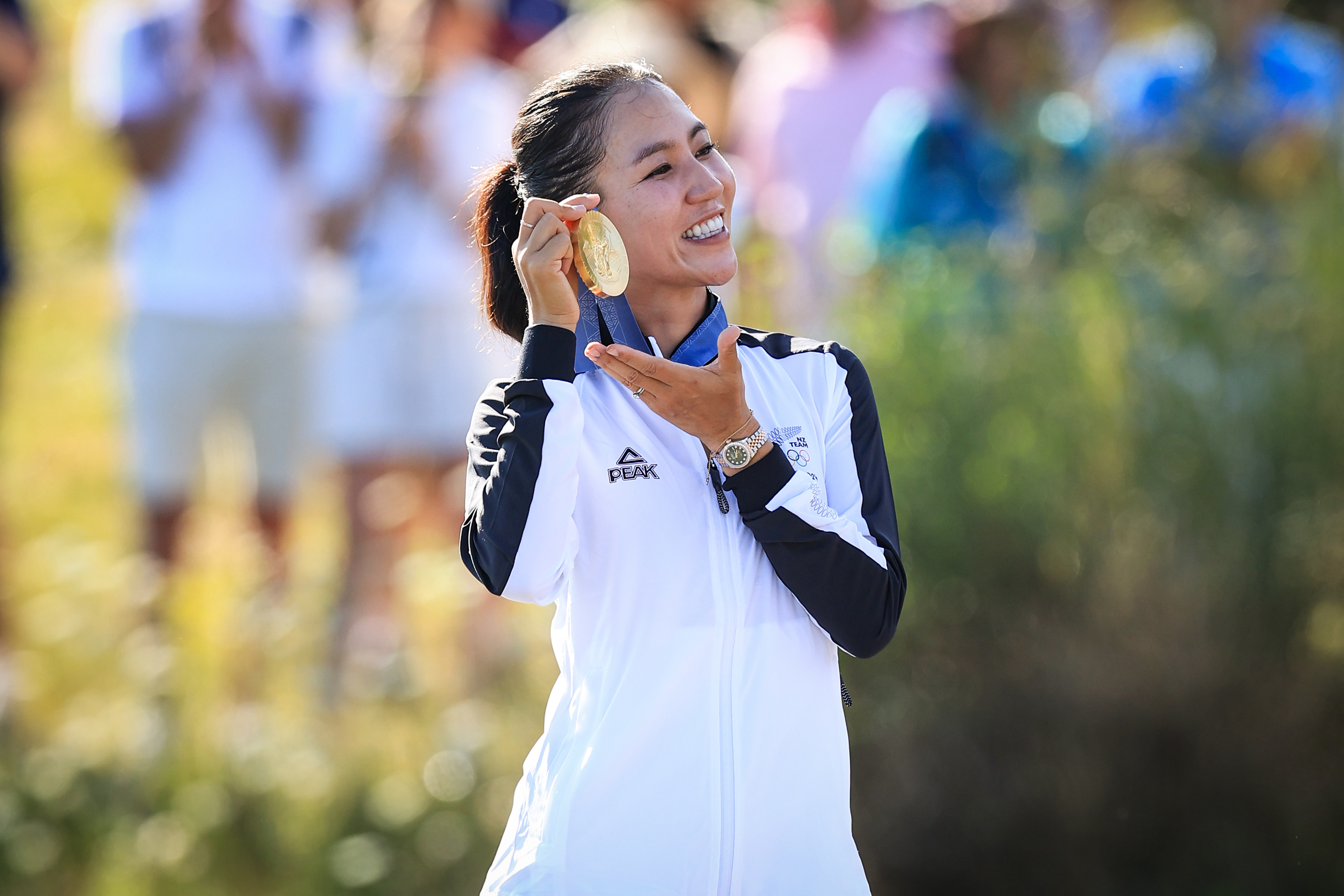 Lydia Ko poses with her gold medal after winning the 2024 Paris Olympics Women’s Golf competition at Le Golf National in Paris, France. Photo / Photosport