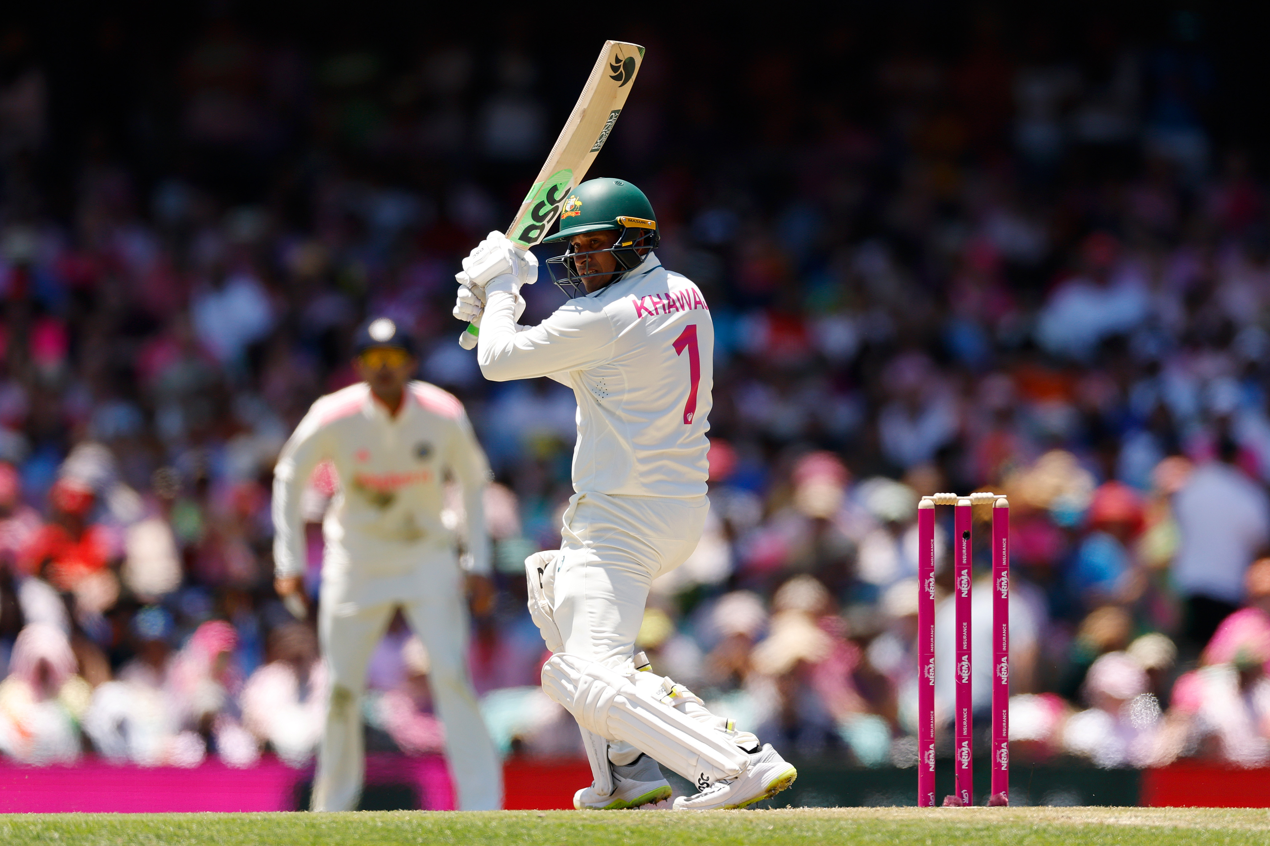 Usman Khawaja was dismissed for 41 as Australia close in on victory in the fifth test against India. Photo / Getty Images
