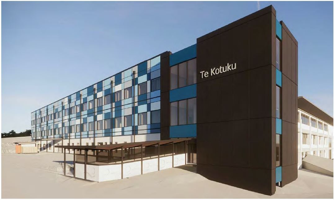 An impression of the Te Kotuku main entrance at Whangārei Hospital as an expansion of the maternity services building begins.