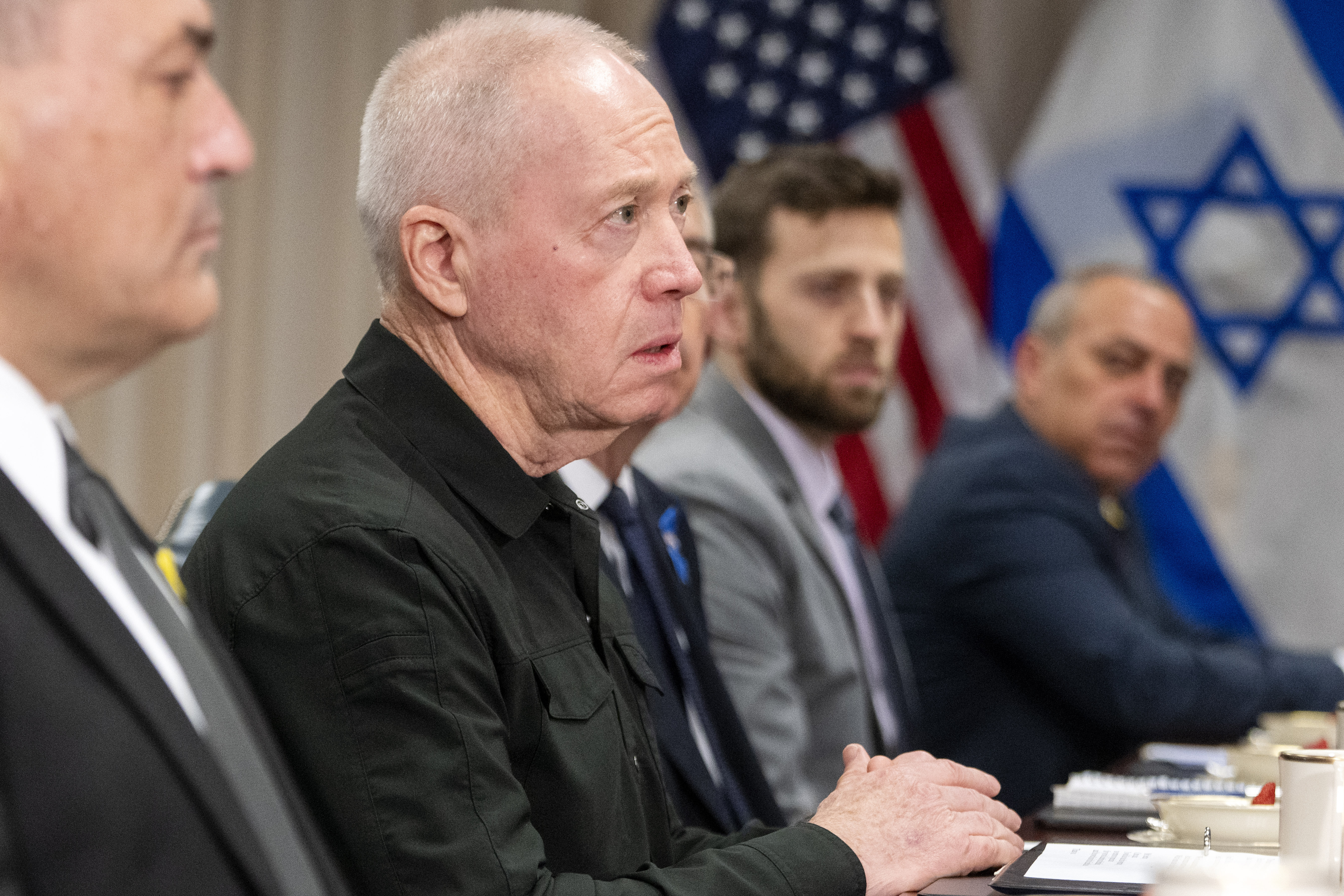 Israeli Defence Minister Yoav Gallant, second from left, meets with US Defence Secretary Lloyd Austin at the Pentagon. Photo / AP
