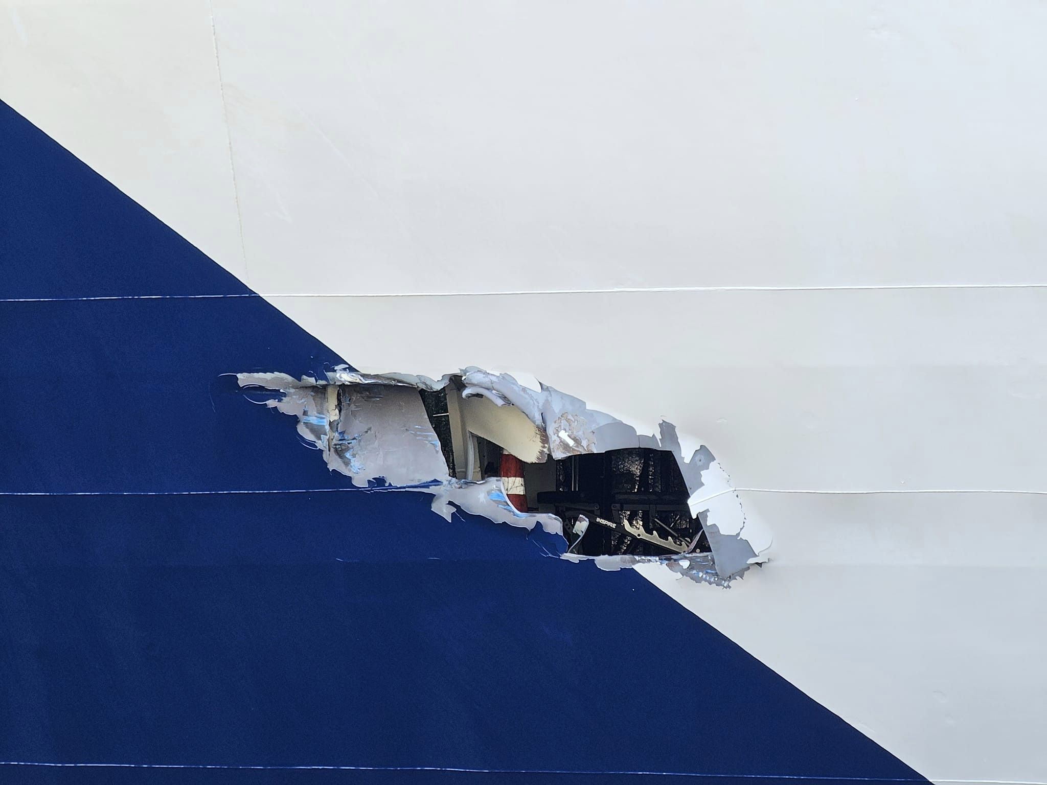 The large hole on the side of the Kaiarahi. Photo / Regan Ingley