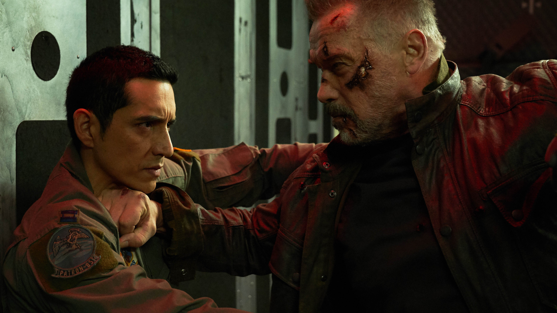Arnold Schwarzenegger and Gabriel Luna duke it out in Terminator: Dark Fate. Photo / Supplied.