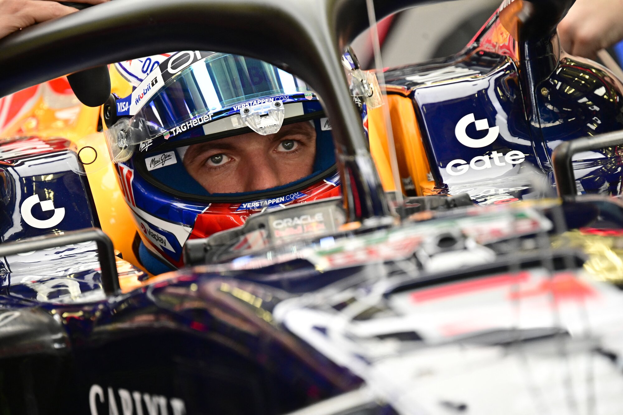 Red Bull Racing's Dutch driver Max Verstappen sits in his car during the first day of the Formula One pre-season testing. Photo / AFP