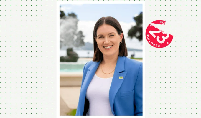 Act’s Brooke van Velden is campaigning hard in Tāmaki. Image / Spinoff / Tina Tiller