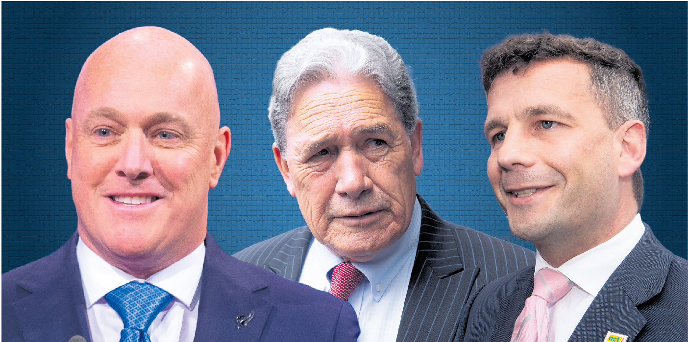 Coalition talks between Christopher Luxon, Winston Peters and David Seymour are down to