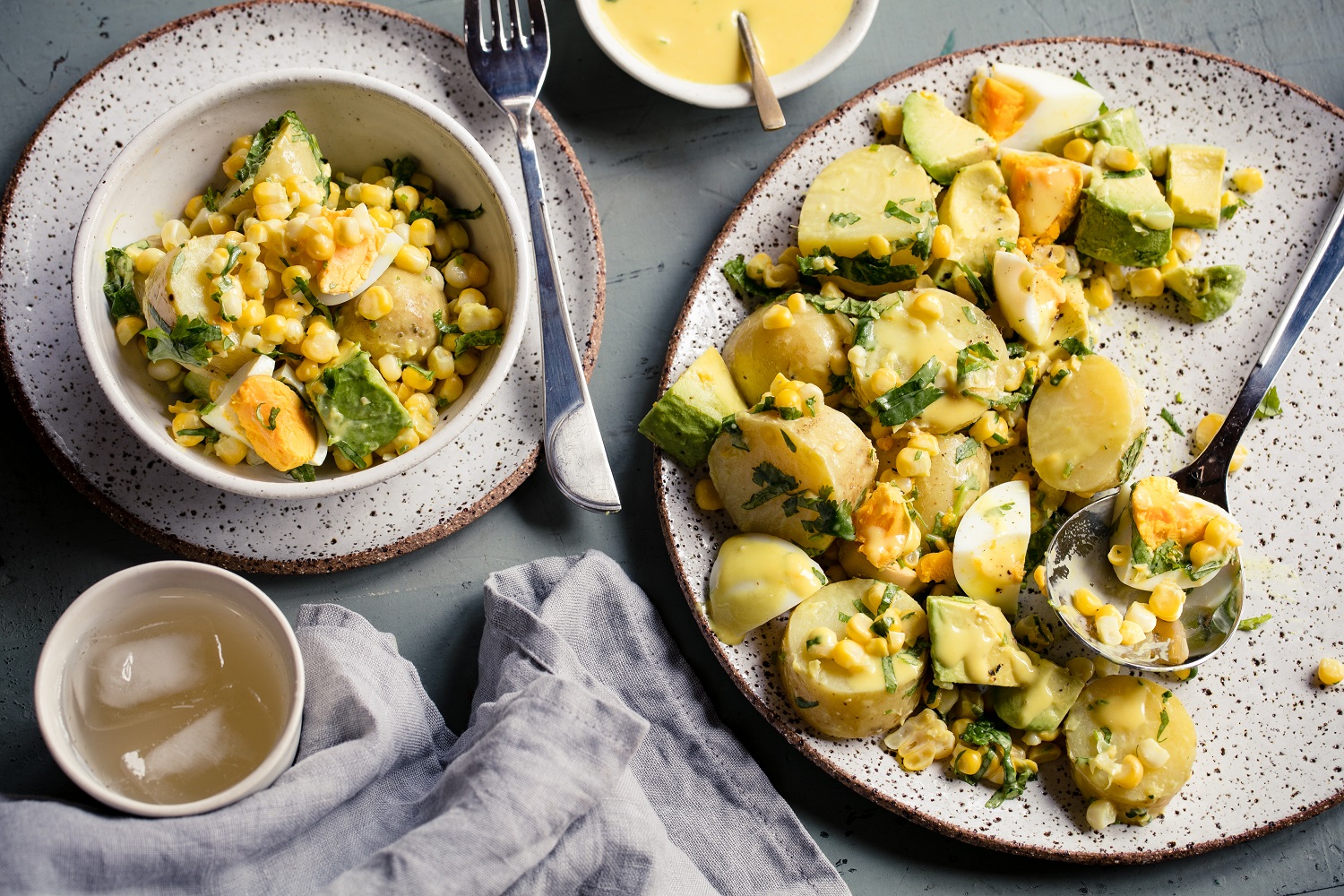 Potato salad with fresh corn and avocado. Photo / Babiche Martens