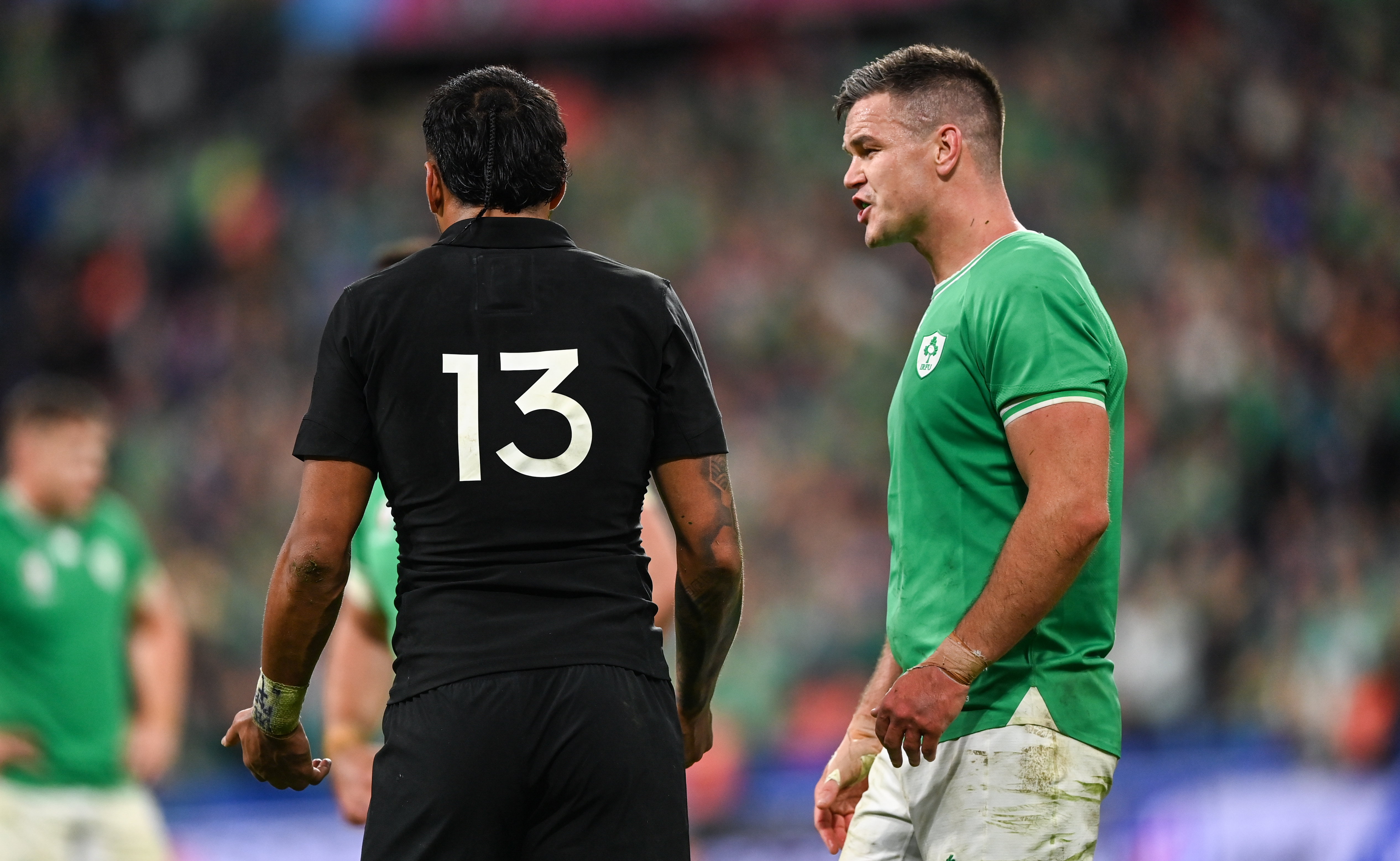Johnny Sexton claims his verbal assault was reaction to Rieko Ioane's own barb. Photo / Getty Images