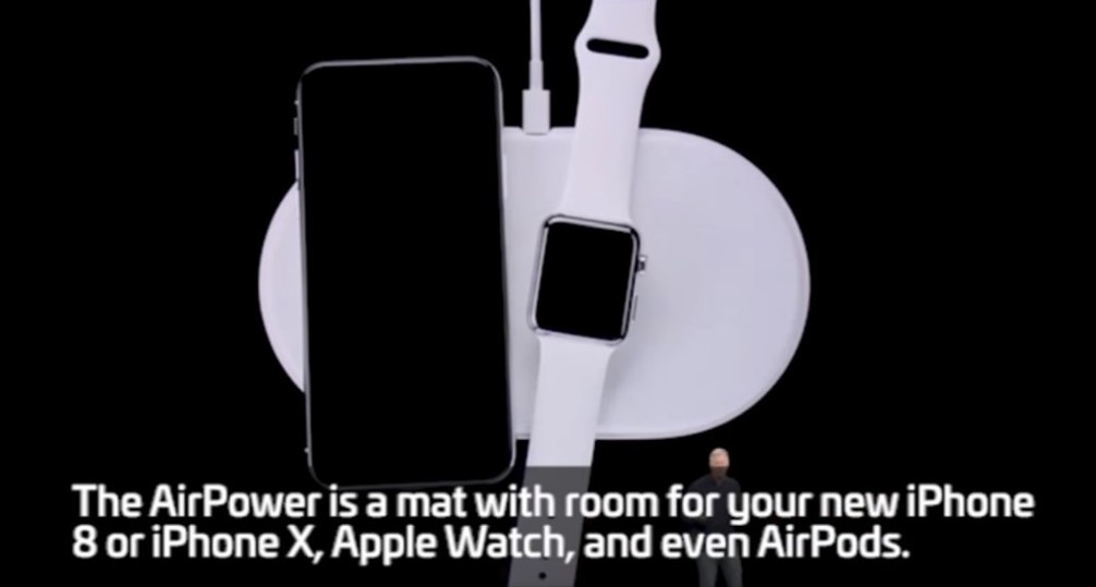 Apple's AirPower pad - seen here in a slide at the company's March 2018 WWDC event - was designed to wireless charge multiple devices. Its release was cancelled earlier this year.