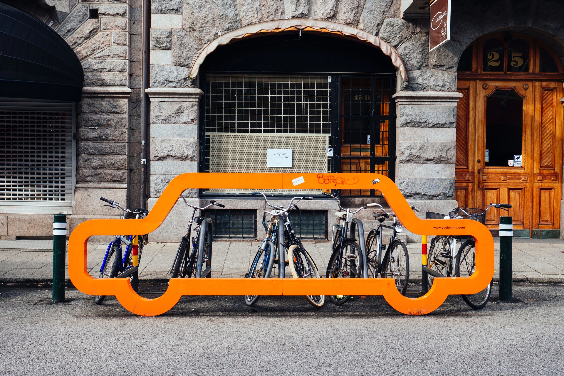 Environmentally aware: In Stockholm, a bike rack takes the space of a car. Photo / Susan Yin, Unsplash