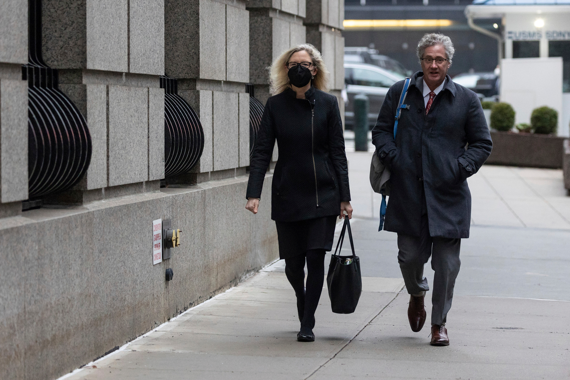 Laura Menninger (left), and Jeffery Pagliuca defense attorneys for Ghislaine Maxwell, arrive at the federal courthouse where Maxwell is on trial for sex trafficking. Photo / AP