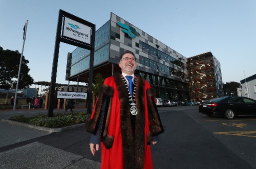 A beaming Whangārei mayor Vince Cocurullo in front of the new Civic Centre building after its opening. Photo / Michael Cunningham
