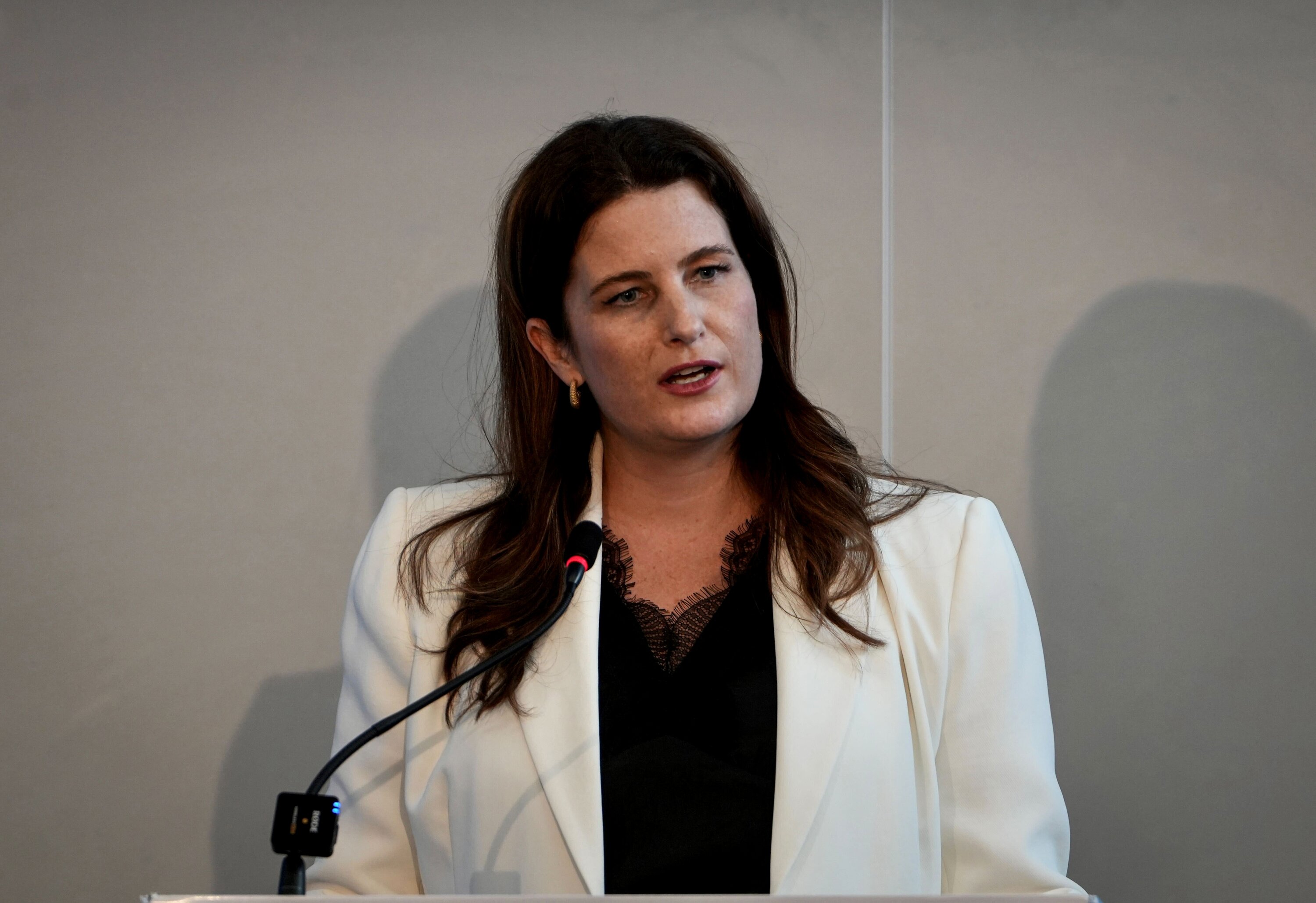 Minister of Finance Nicola Willis delivers a pre-Budget speech at the Employers and Manufaturers Association. Photo / Ben Dickens