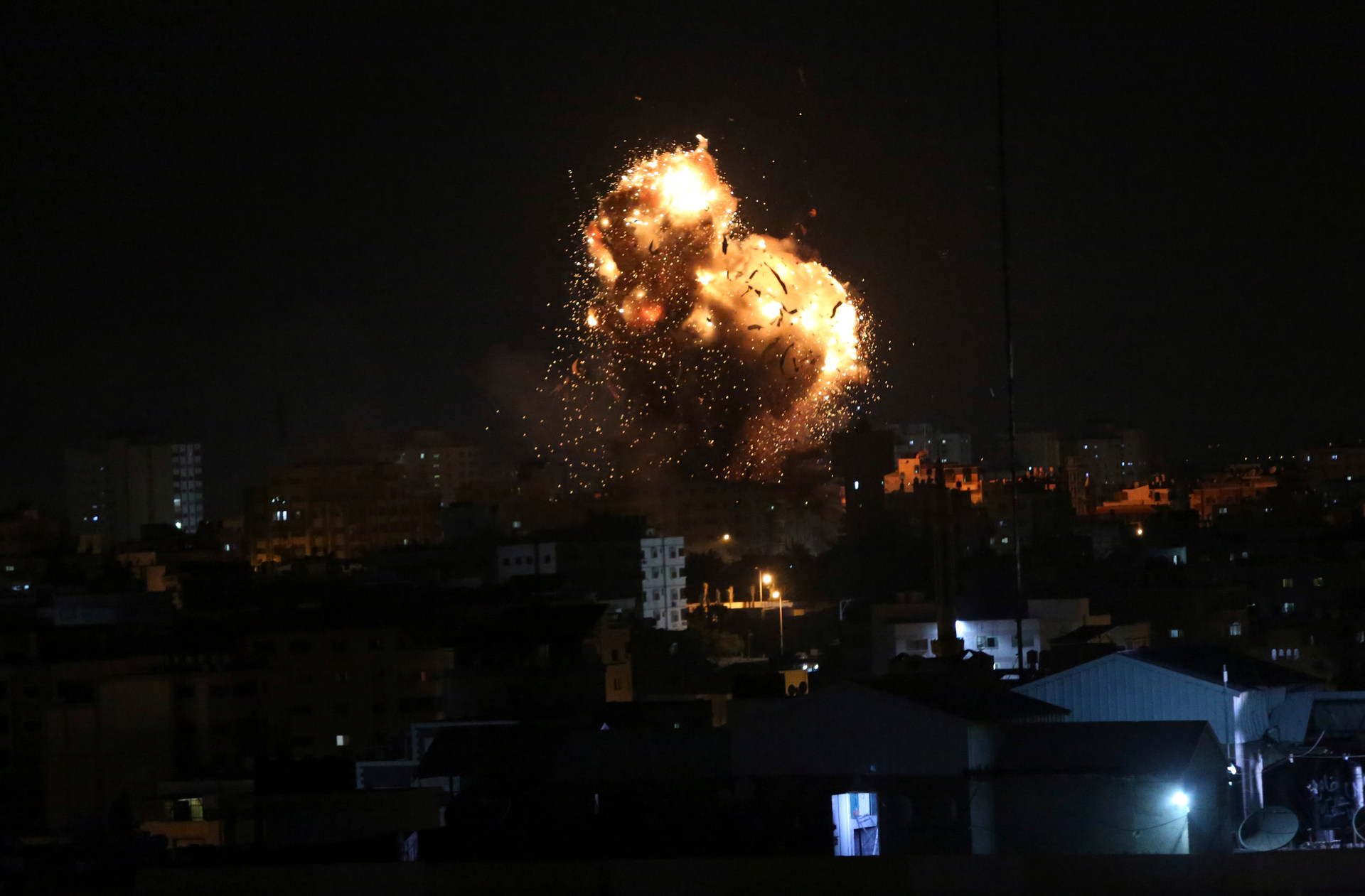 An explosion caused by Israeli airstrikes on the building of Hamas' Al-Aqsa TV station in Gaza City. Photos / AP