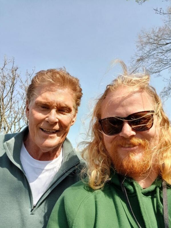 Ben Caldwell snapped a selfie with David Hasselhoff during his visit to Taihape. Photo / Ben Caldwell.