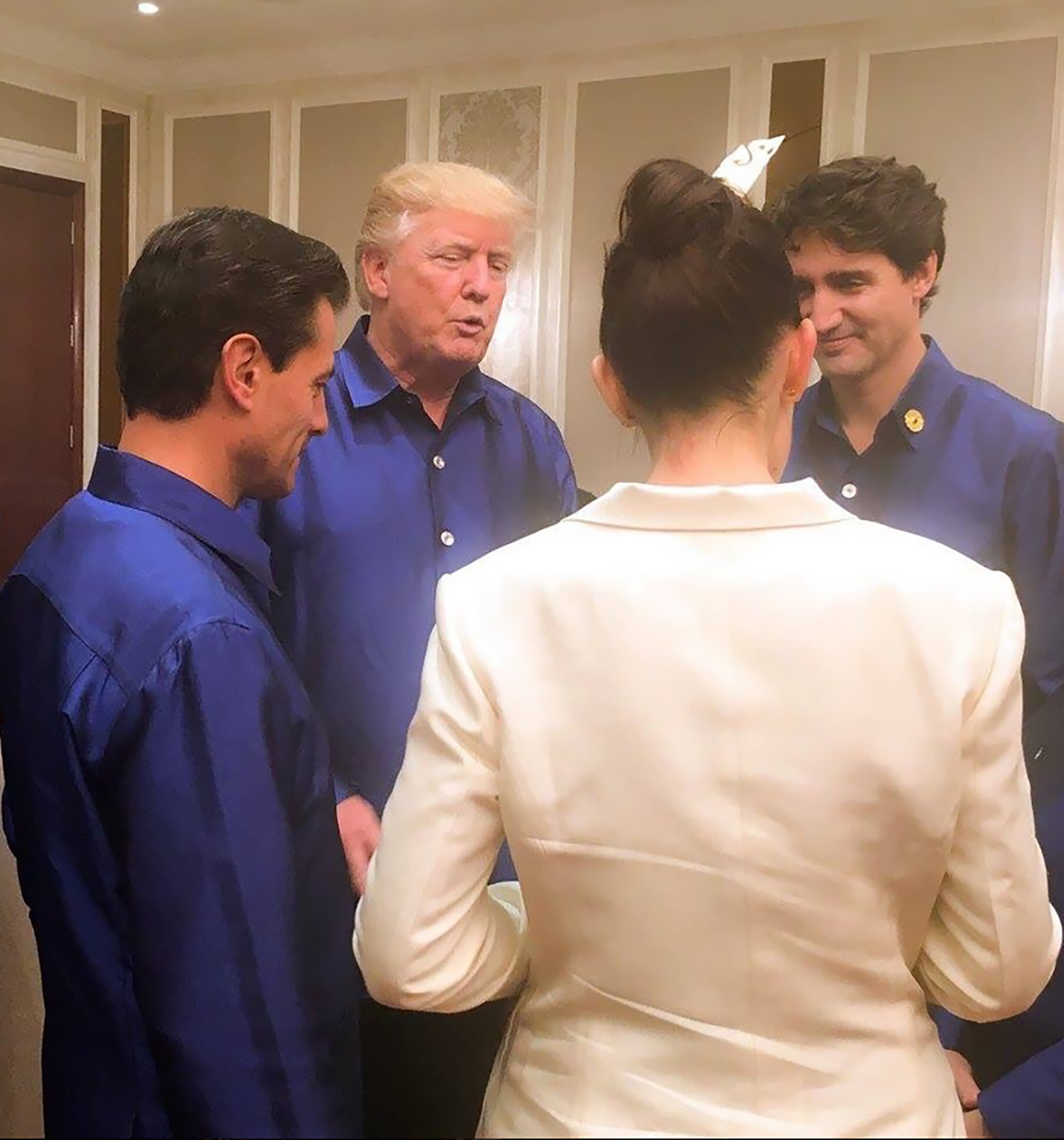 Jacinda Ardern has been pictured with United States President Donald Trump and Canadian Prime Minister Justin Trudeau at APEC. Photo / Twitter